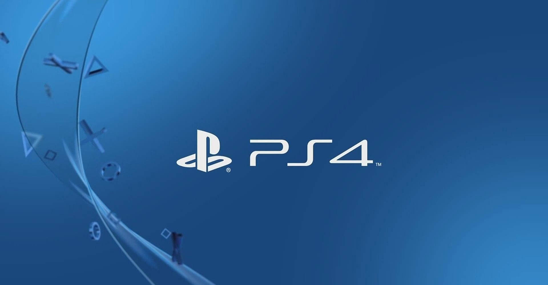 遊戲 桌布 壁紙 — 白色PlayStation 4標誌和控制器符號漂浮在漸變藍色背景上。