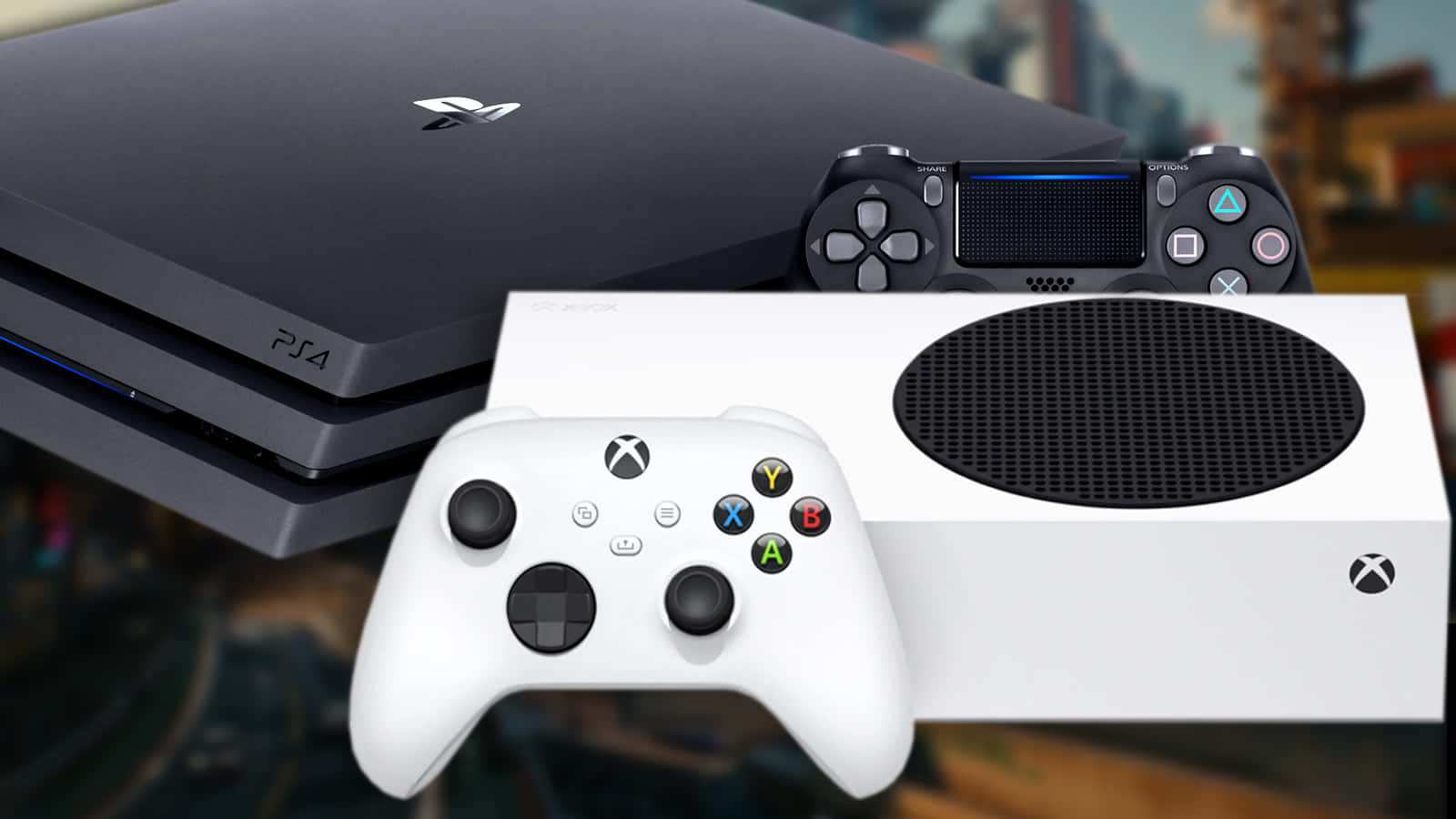 白色PS4主機連同兩個手掣及一隻遊戲 壁紙