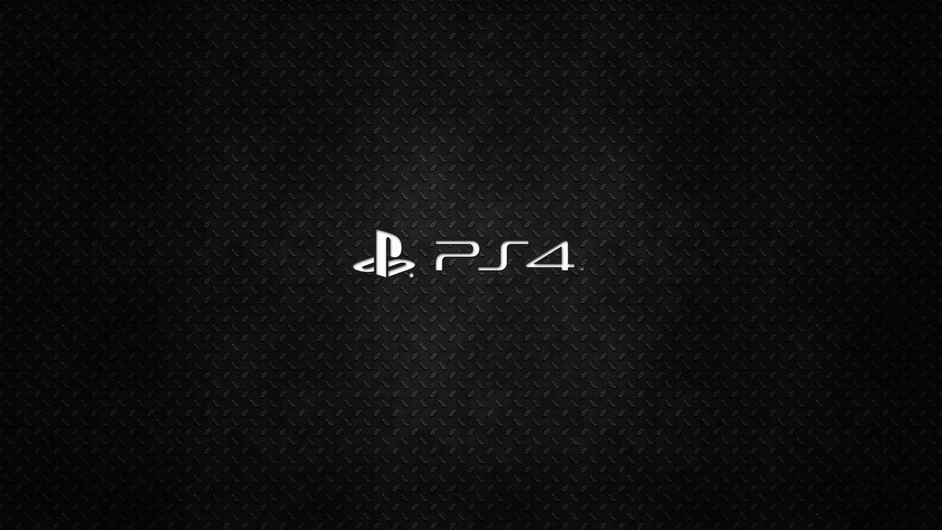 3D 桌布 壁紙 — 白色PS4標誌居中於帶紋理的黑色鑽石紋板背景上。
