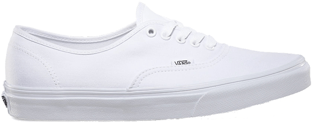白色Vans Authentic運動鞋 壁紙 — 在乾淨的攝影棚燈光下展示的一雙純白Vans運動鞋，鞋底邊緣帶有微妙的黃色斑點。