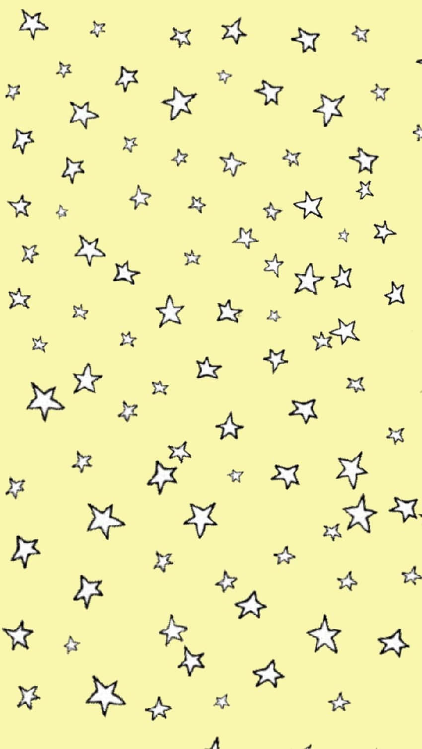 散落著手繪白色星星的黃色背景。 — 美學白色動態圖 壁紙