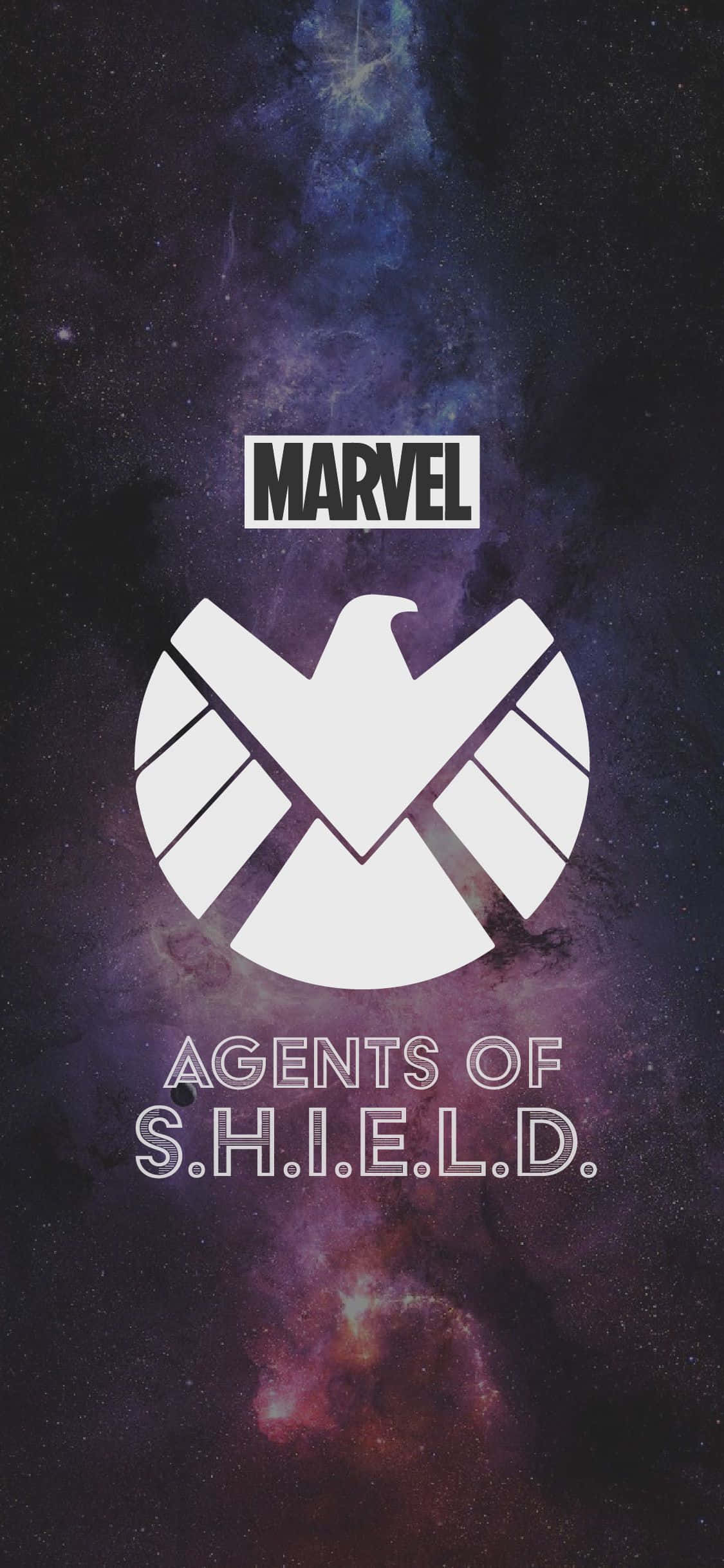 shield 桌布 壁紙 — 白色嘅Marvel Agents of S.H.I.E.L.D.標誌喺紫色同藍色色調嘅宇宙星雲背景上突出嚟。