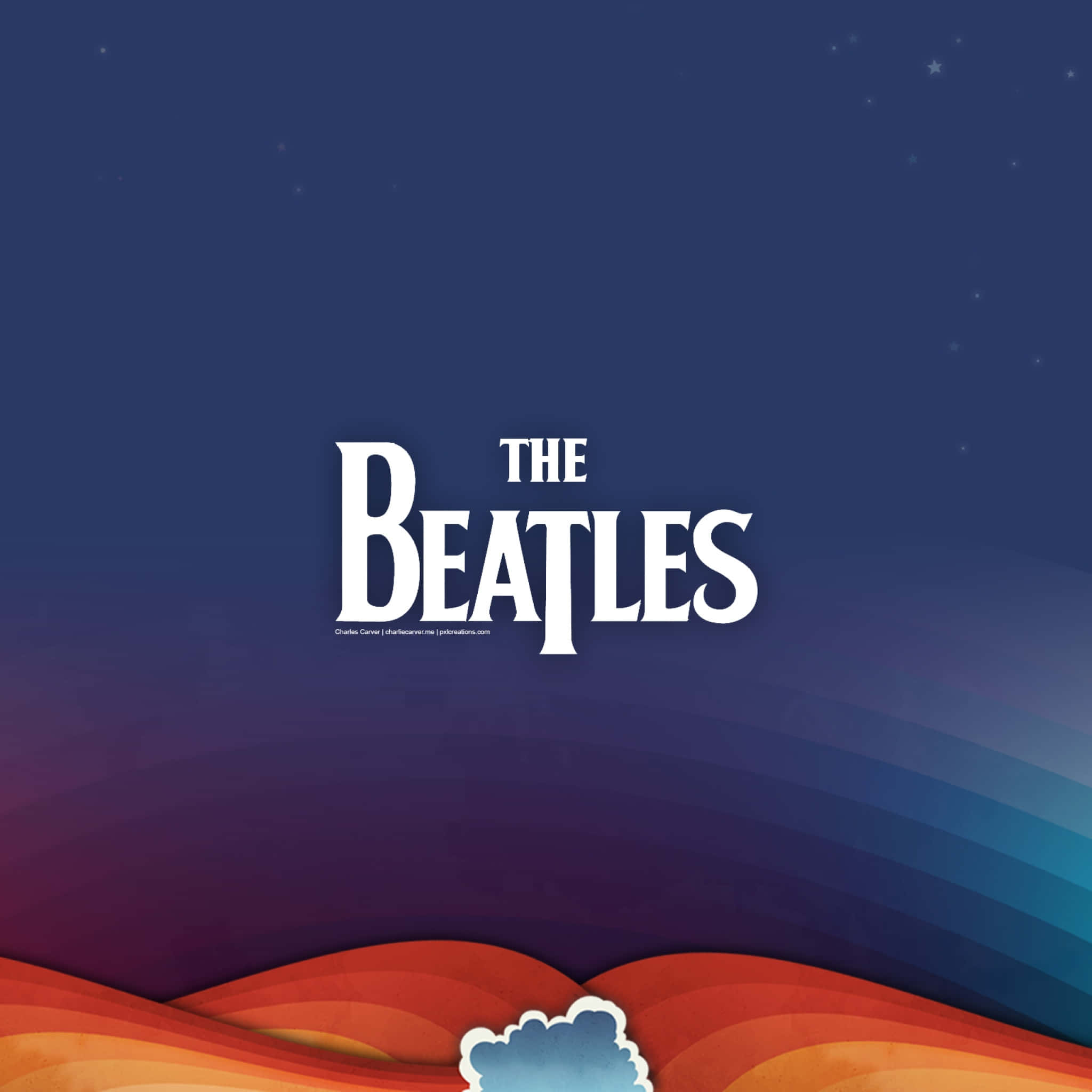 the beatles 桌布 壁紙 — 白色嘅披頭四標誌喺有色彩繽紛抽象地平線嘅星空夜空上突出。