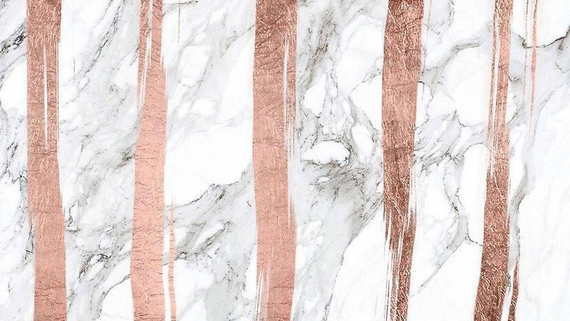 Marble Desktop 桌布 壁紙 — 白色大理石配上優雅的玫瑰金色垂直條紋，營造出奢華而現代的抽象圖案。