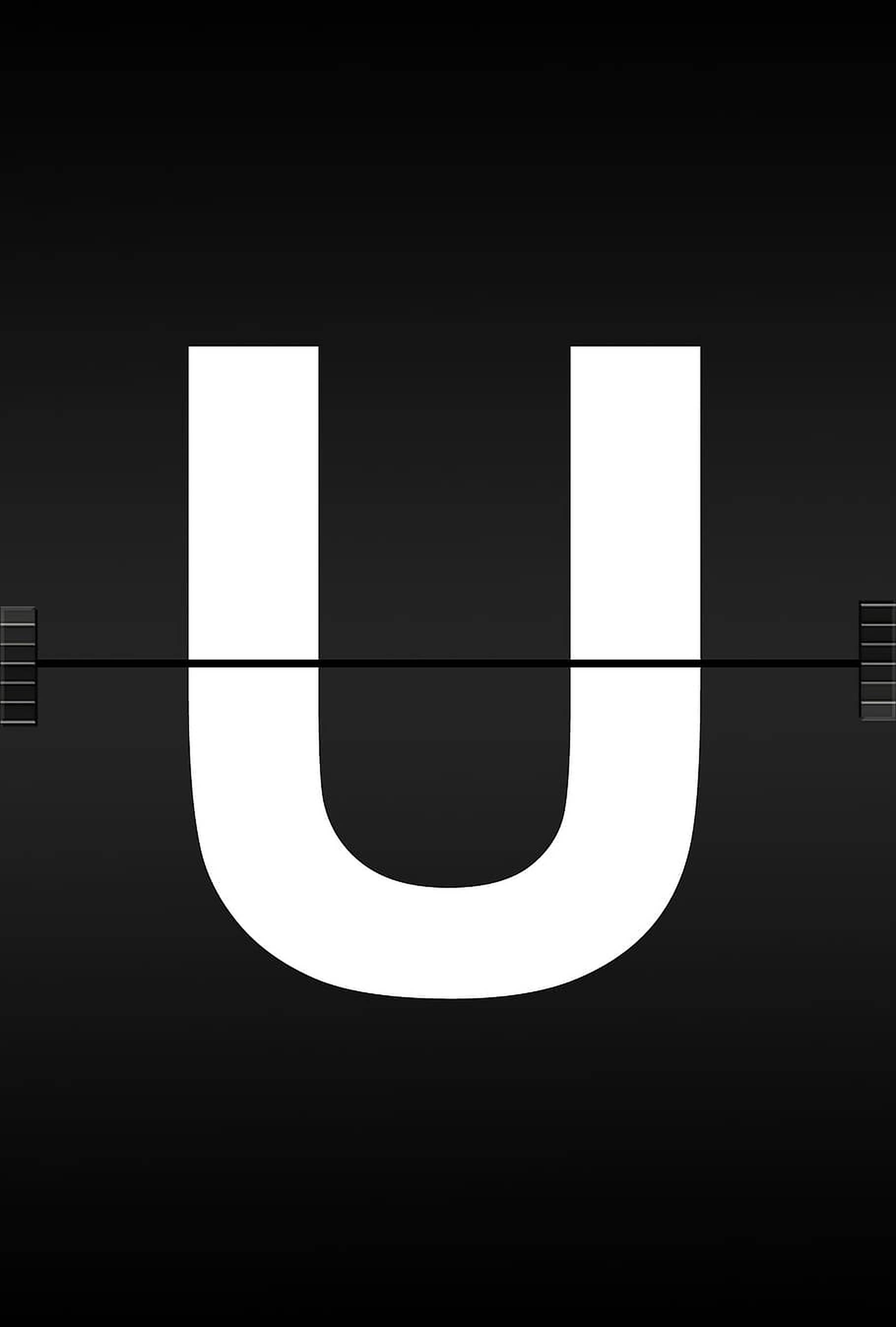 白色字母U 壁紙 — 一個粗體白色大寫U居中於黑色漸變背景上，頂部和底部有水平條。
