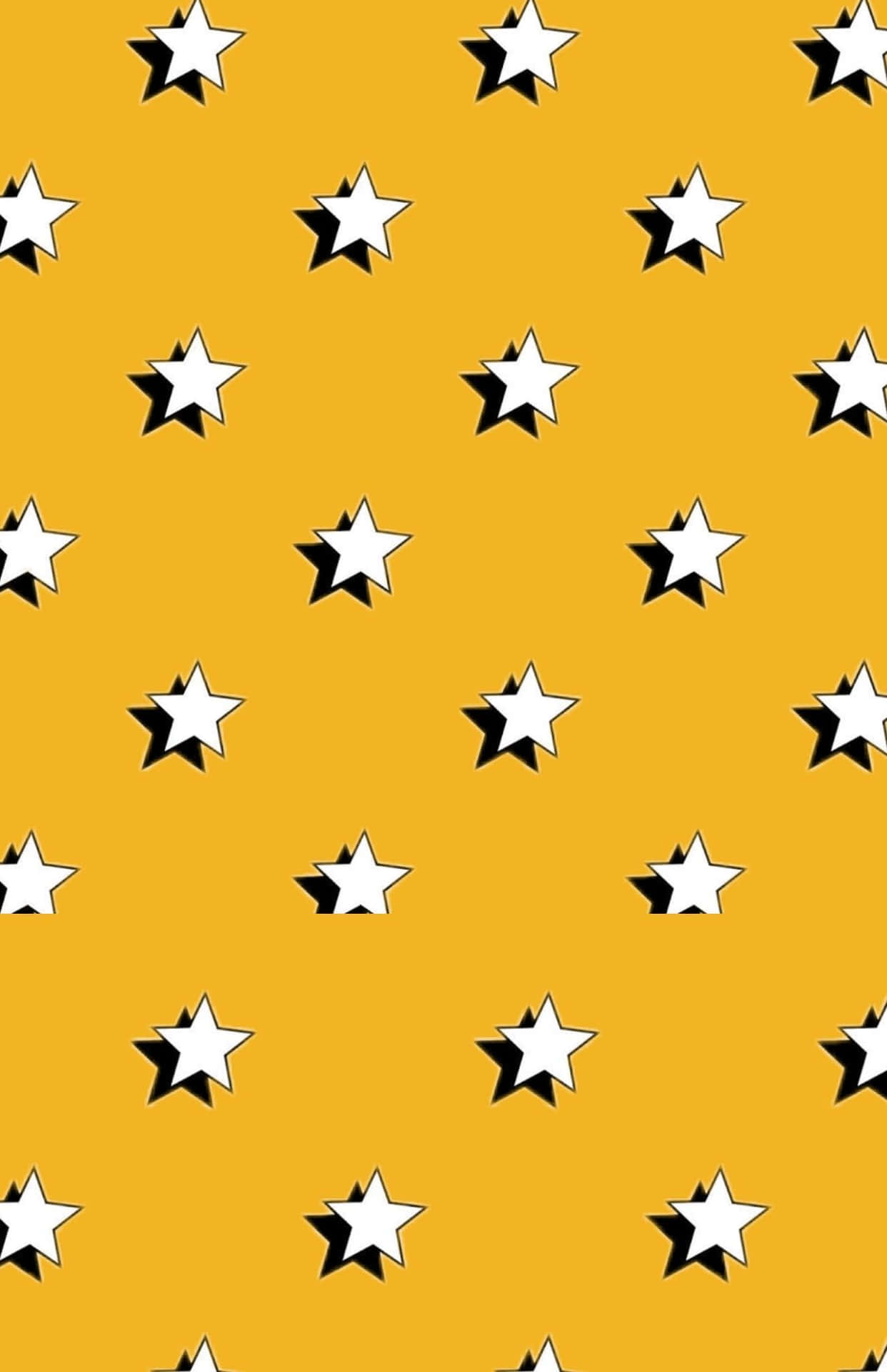 Aesthetic Star 桌布 壁紙 — 白色星星帶黑色輪廓，在純芥末黃色背景上以俏皮圖案重複出現。