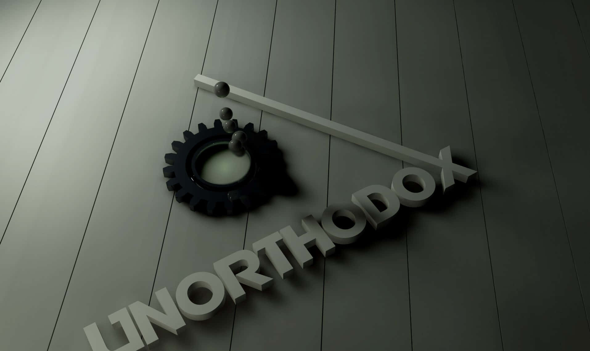 木地板上帶齒輪和棒的3D詞語unorthodox