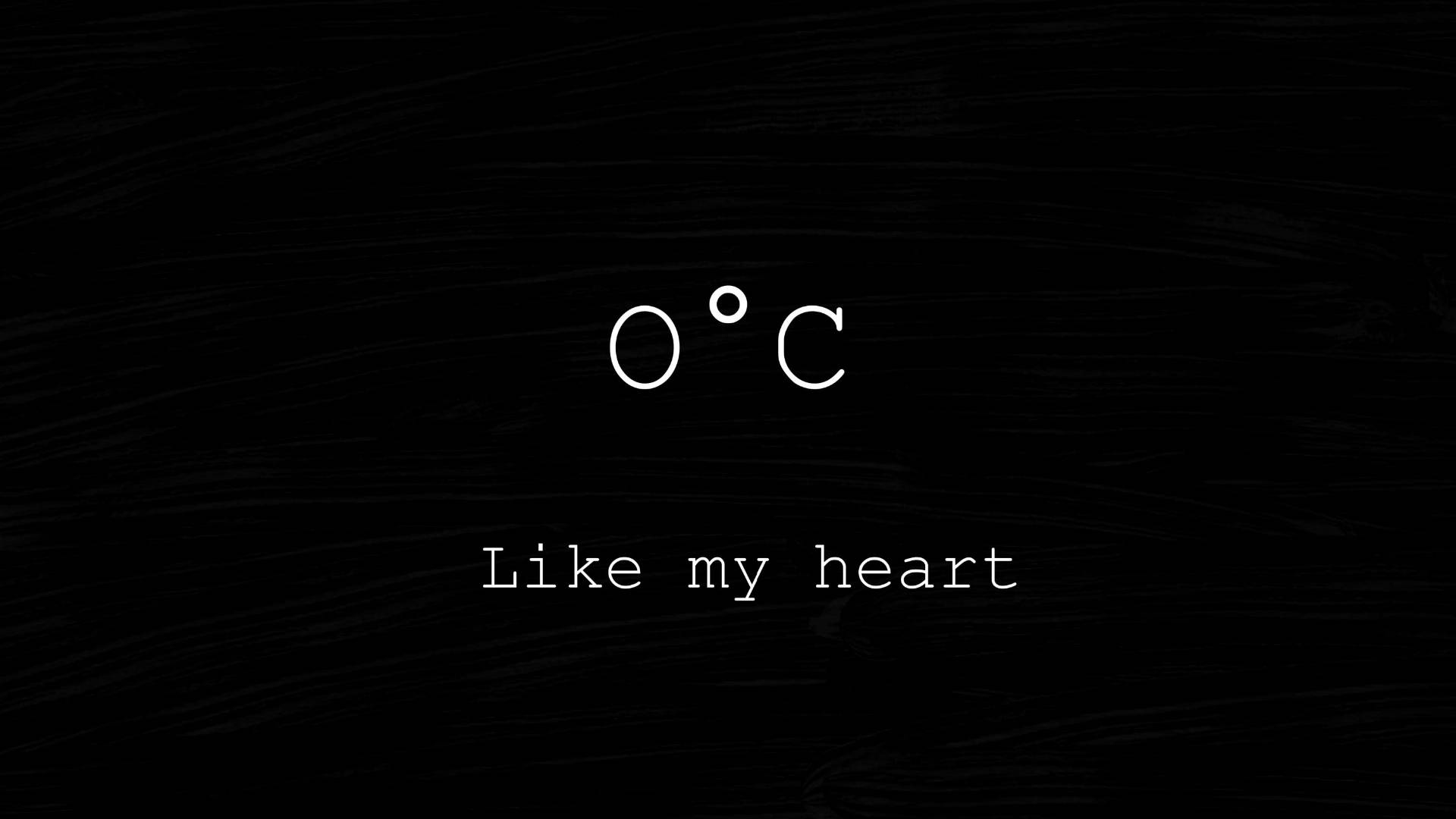 平板電腦 桌布 壁紙 — 白色極簡文字在紋理黑色背景上顯示「0°C Like my heart」。