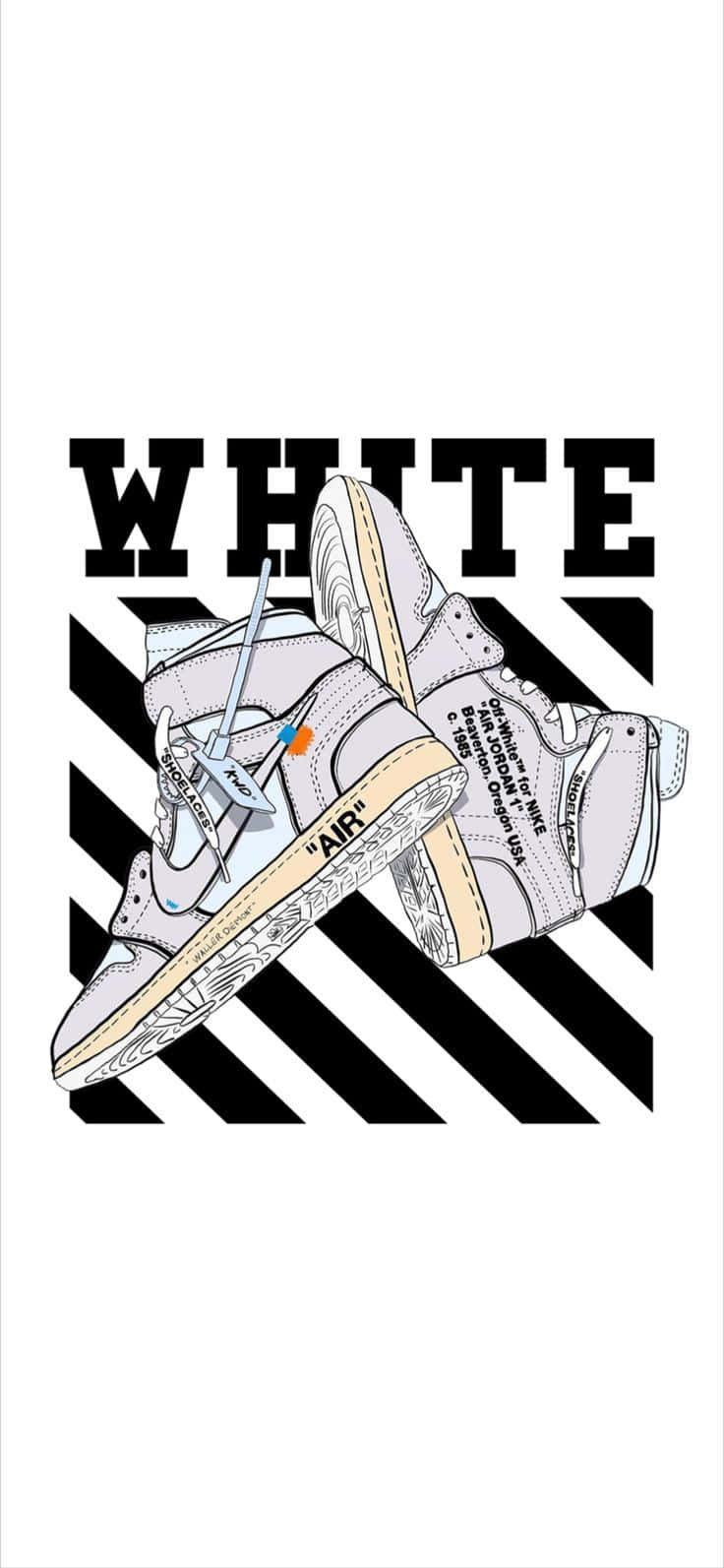 白色高筒運動鞋交叉在黑色對角線條上，帶有單詞 WHITE。