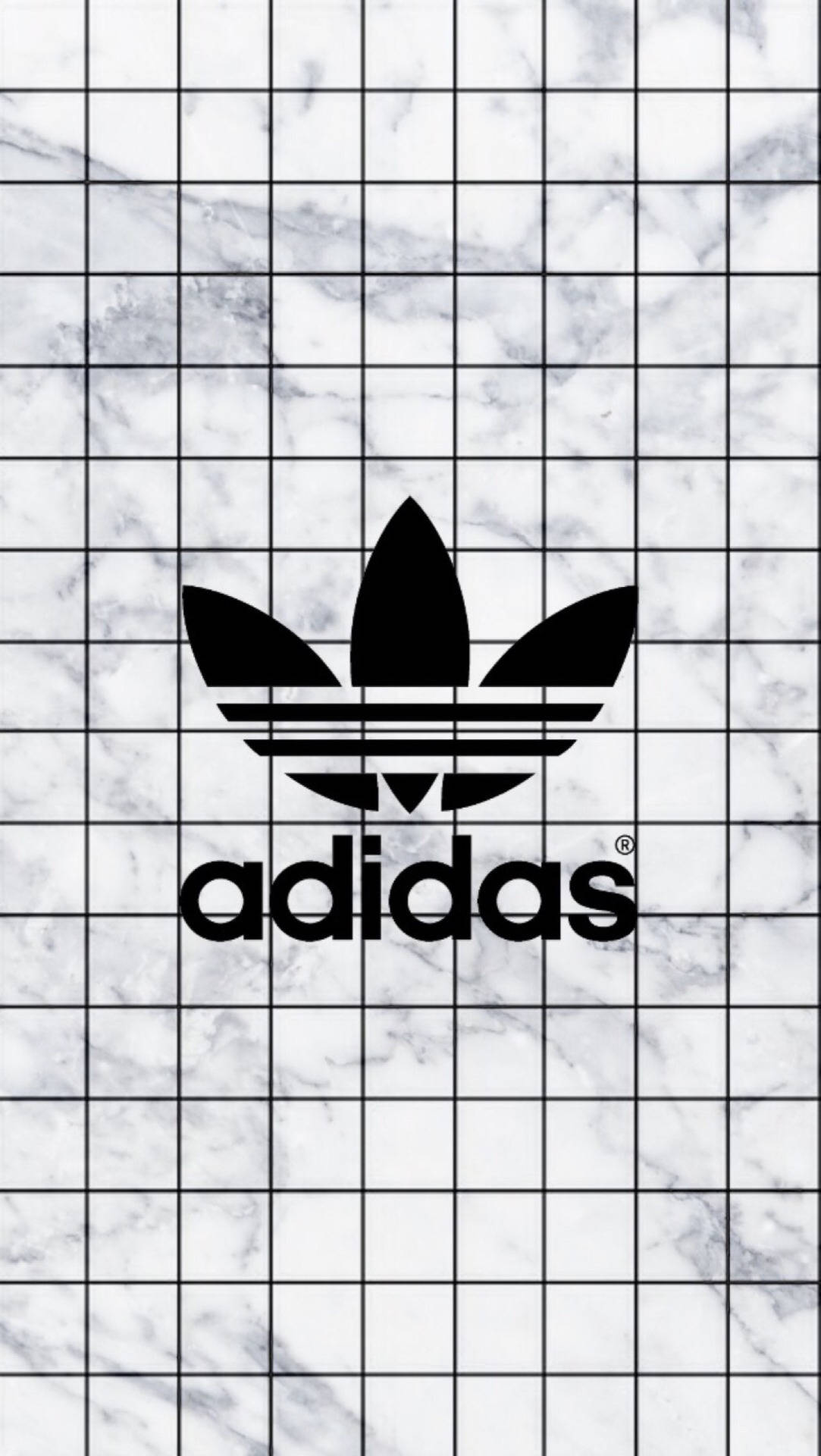 Adidas標誌於大理石背景上帶有網格圖案