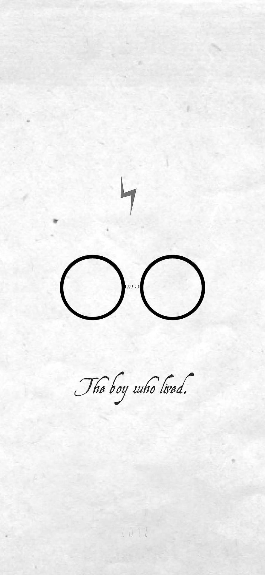 紋理紙上印有黑色輪廓眼鏡、閃電和「The boy who lived」字句。
