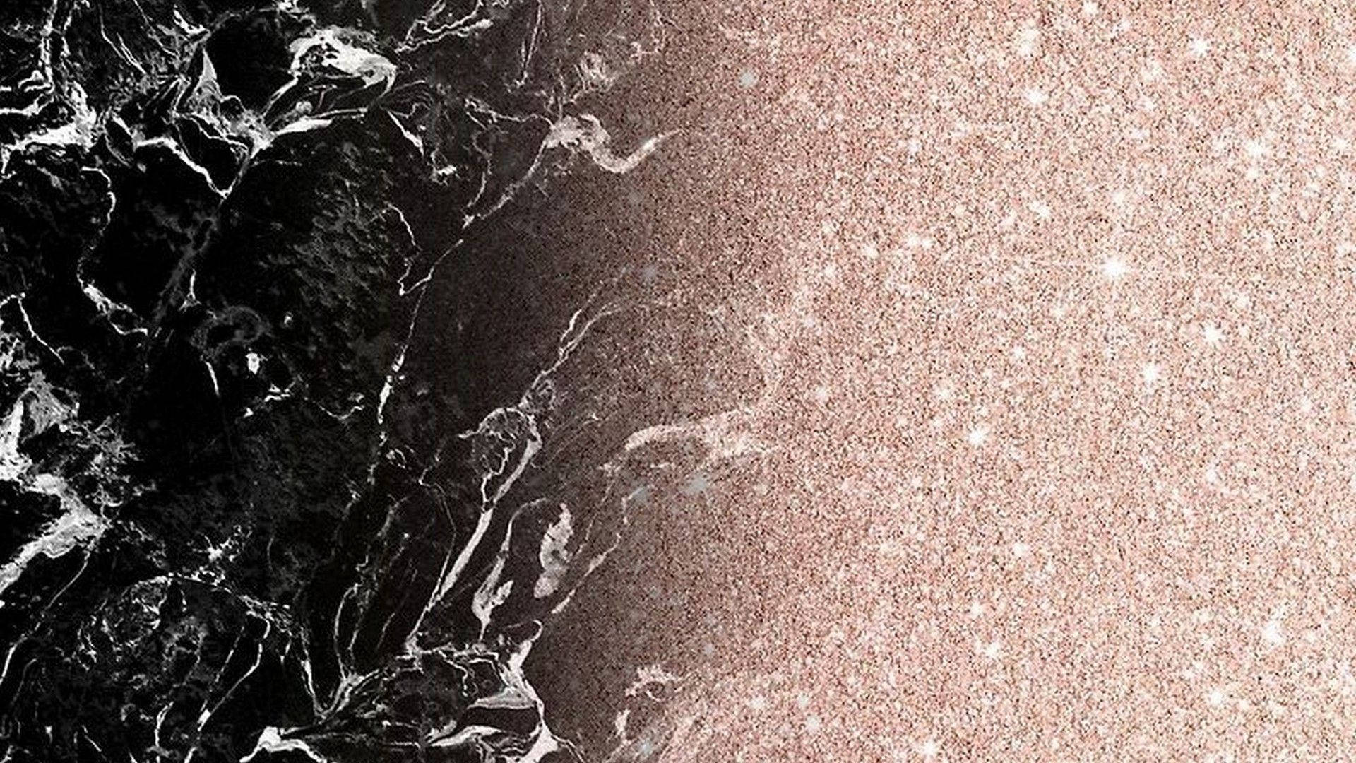 Marble Desktop 桌布 壁紙 — 白色紋理的黑色大理石與閃爍玫瑰金紋理表面相遇的奢華分割設計。