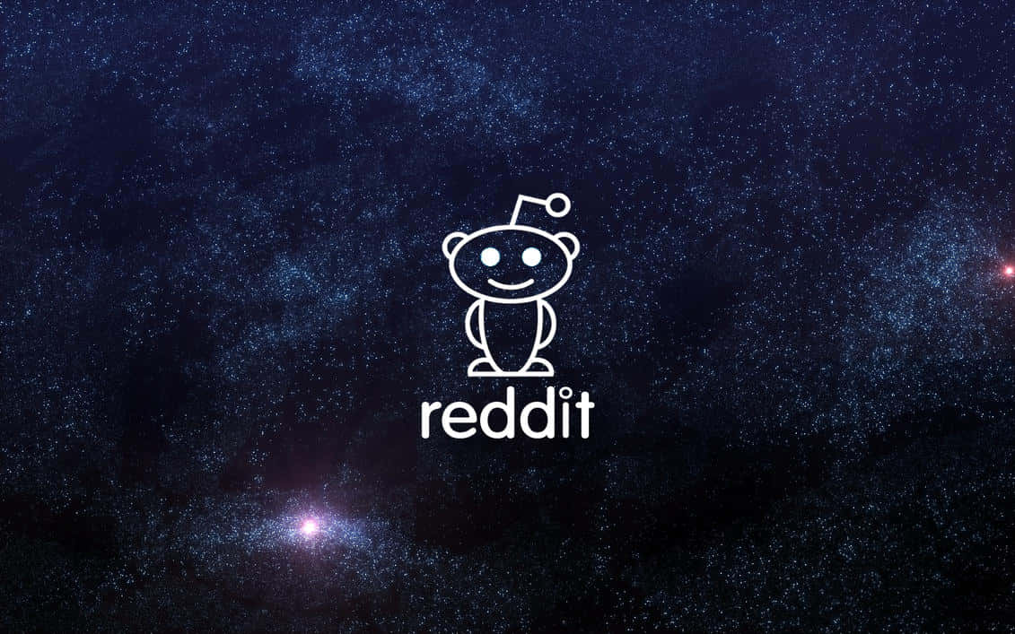 reddit 桌布 壁紙 — 白色線條藝術的 Reddit 吉祥物居中站立，背景是深藍色星空，帶有發光的星雲。