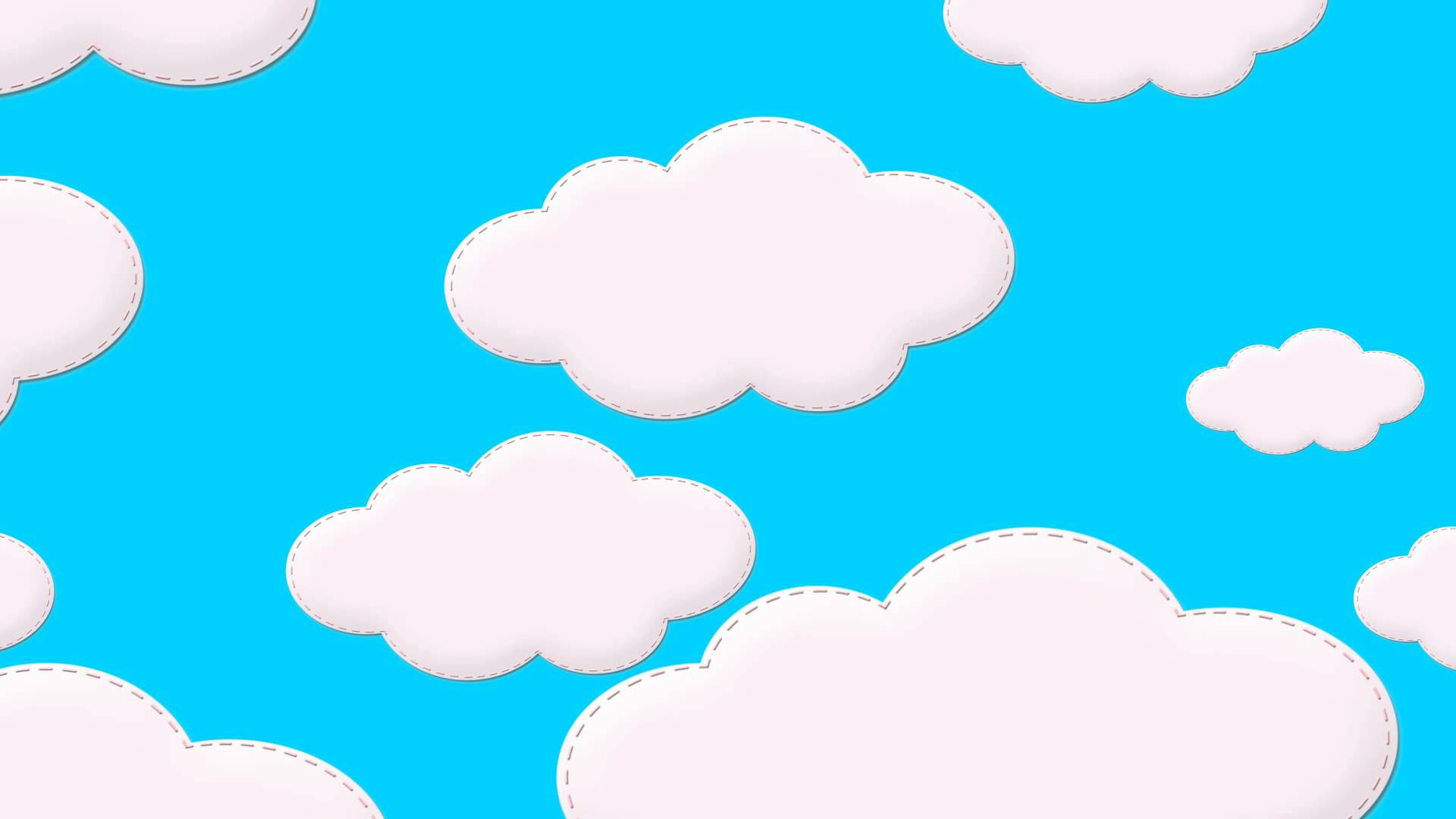 唯美雲朵動態 桌布 壁紙 — 白色縫合雲朵在明亮的青色天空中漂浮，呈現出俏皮的數位插圖。