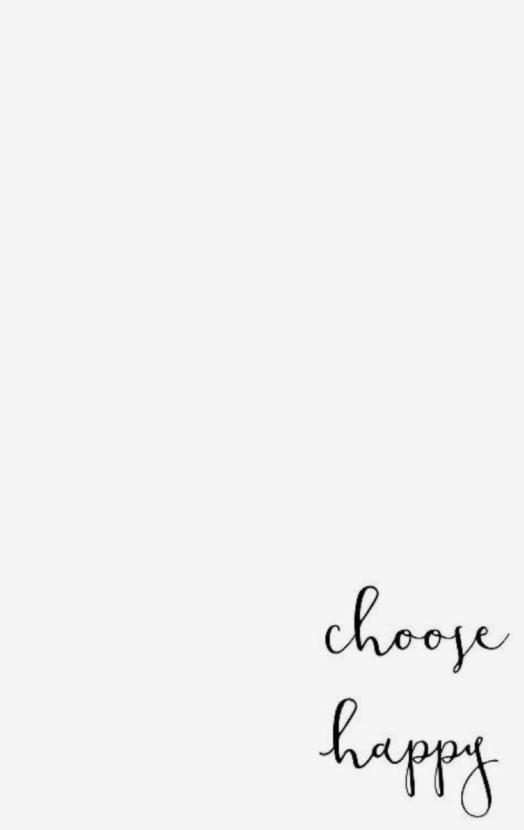 簡約牆紙，白色背景上有黑色草書文字寫著 choose happy。