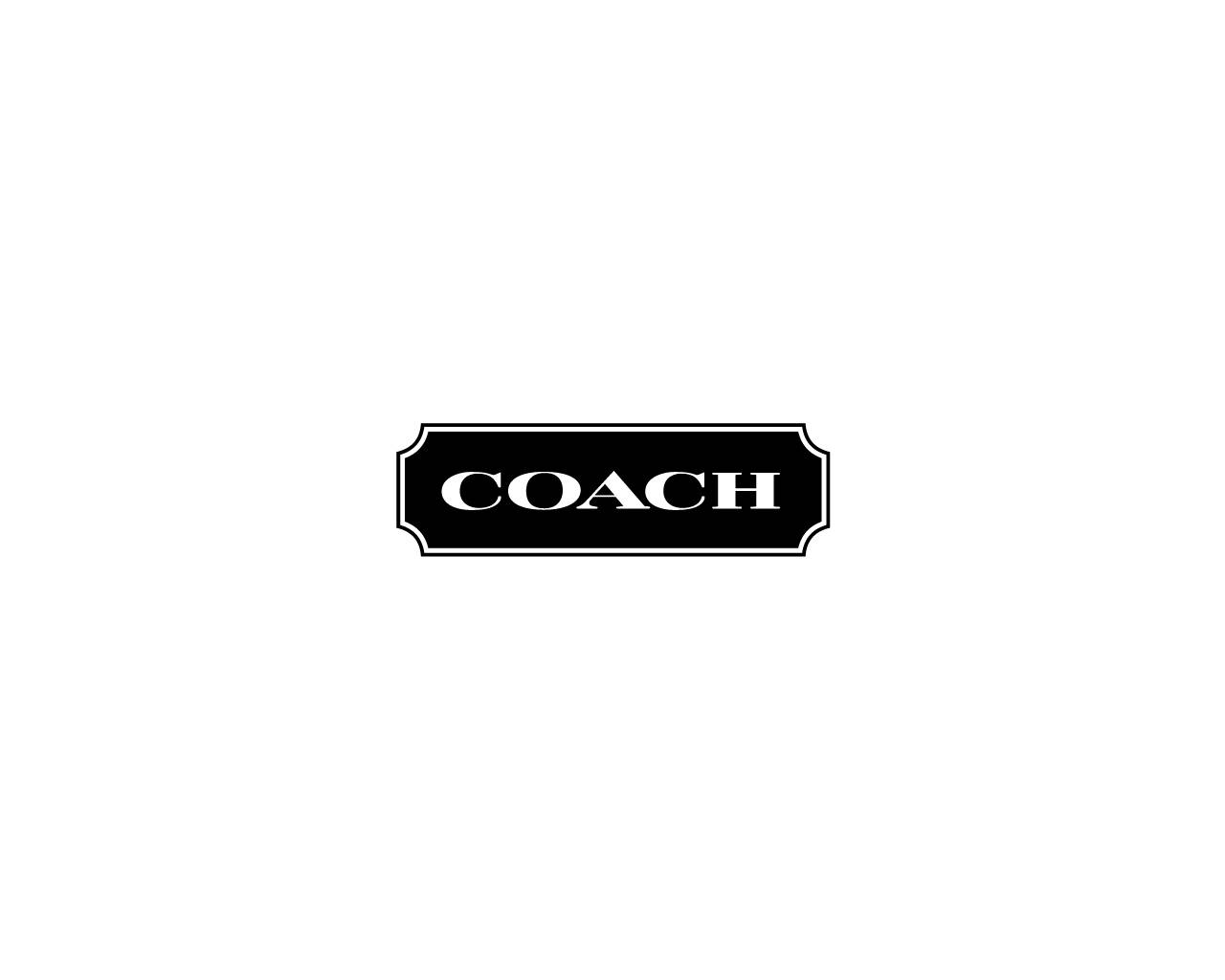 白色背景上的黑色矩形標誌，帶有白色 COACH 文字
