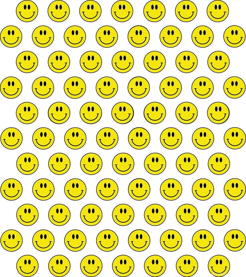Aesthetic Smiley Face 桌布 壁紙 — 白色背景上，由相同嘅鮮黃色笑面、黑色輪廓同簡單特徵組成嘅網格。