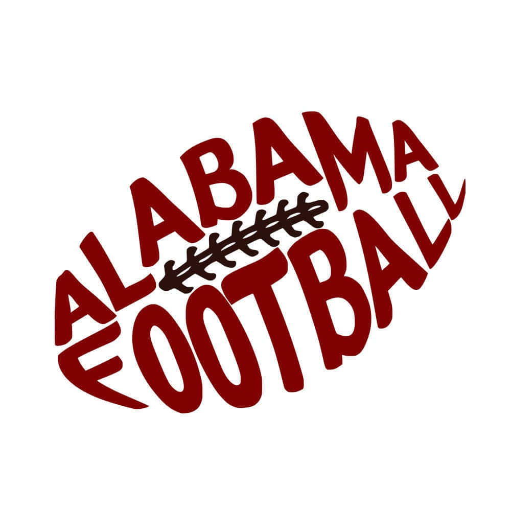 阿拉巴馬 桌布 壁紙 — 白色背景上，粗體紅色文字拼出 Alabama Football，環繞一個黑色縫線足球形狀彎曲。