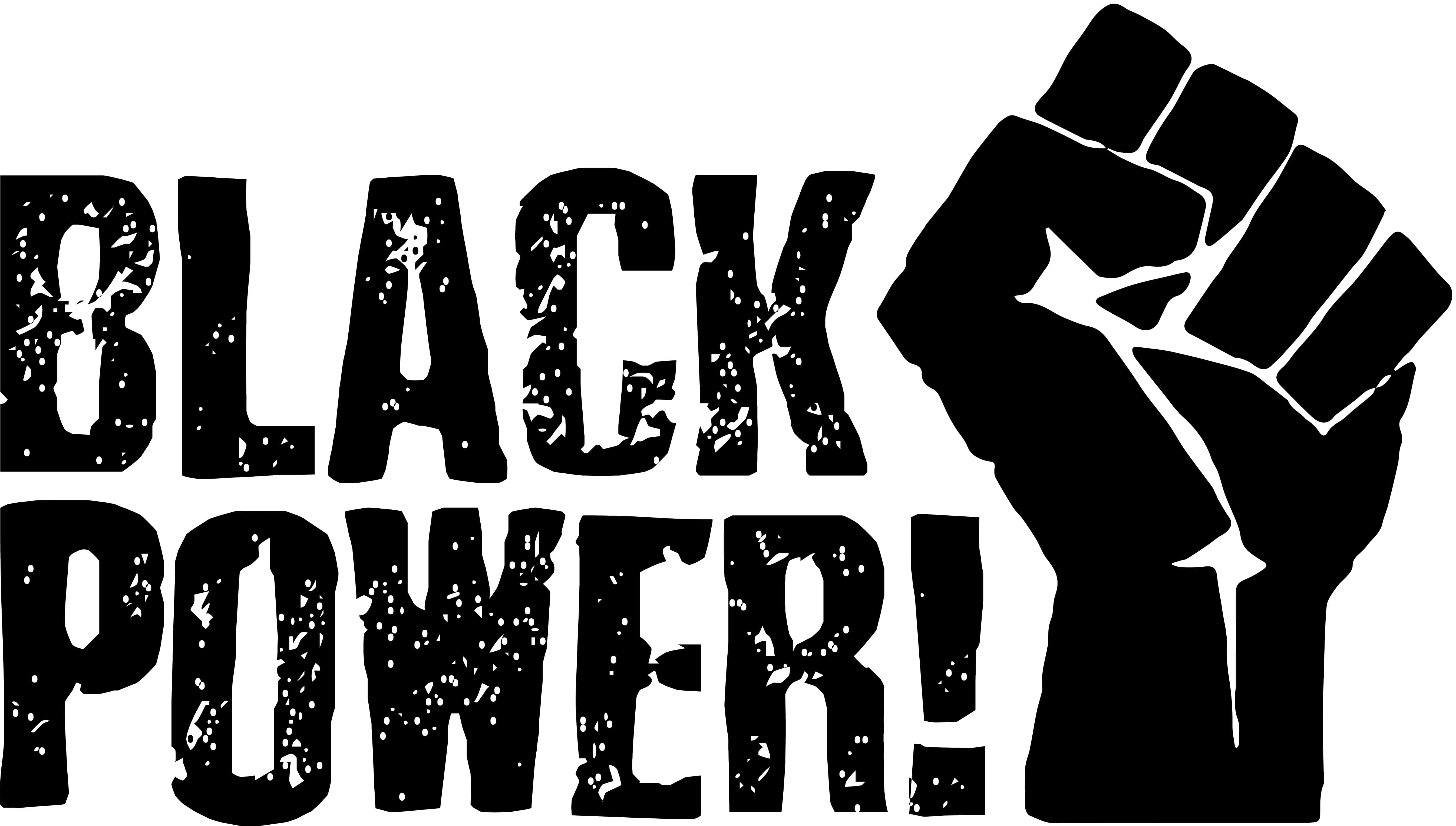 Black Power 桌布 壁紙 — 白色背景上，粗體黑色文字寫著 BLACK POWER!，旁邊有一個舉起的拳頭圖案。