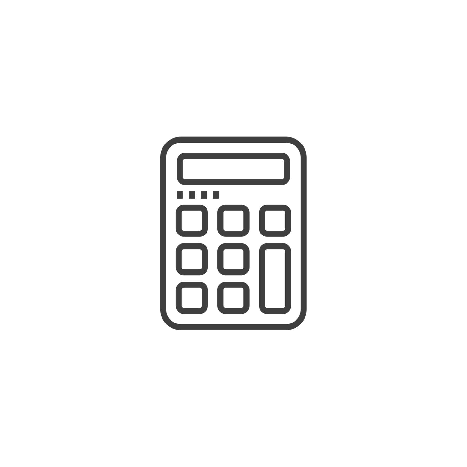Calculator 桌布 壁紙 — 白色背景上一個計算機的極簡黑色線條圖標。