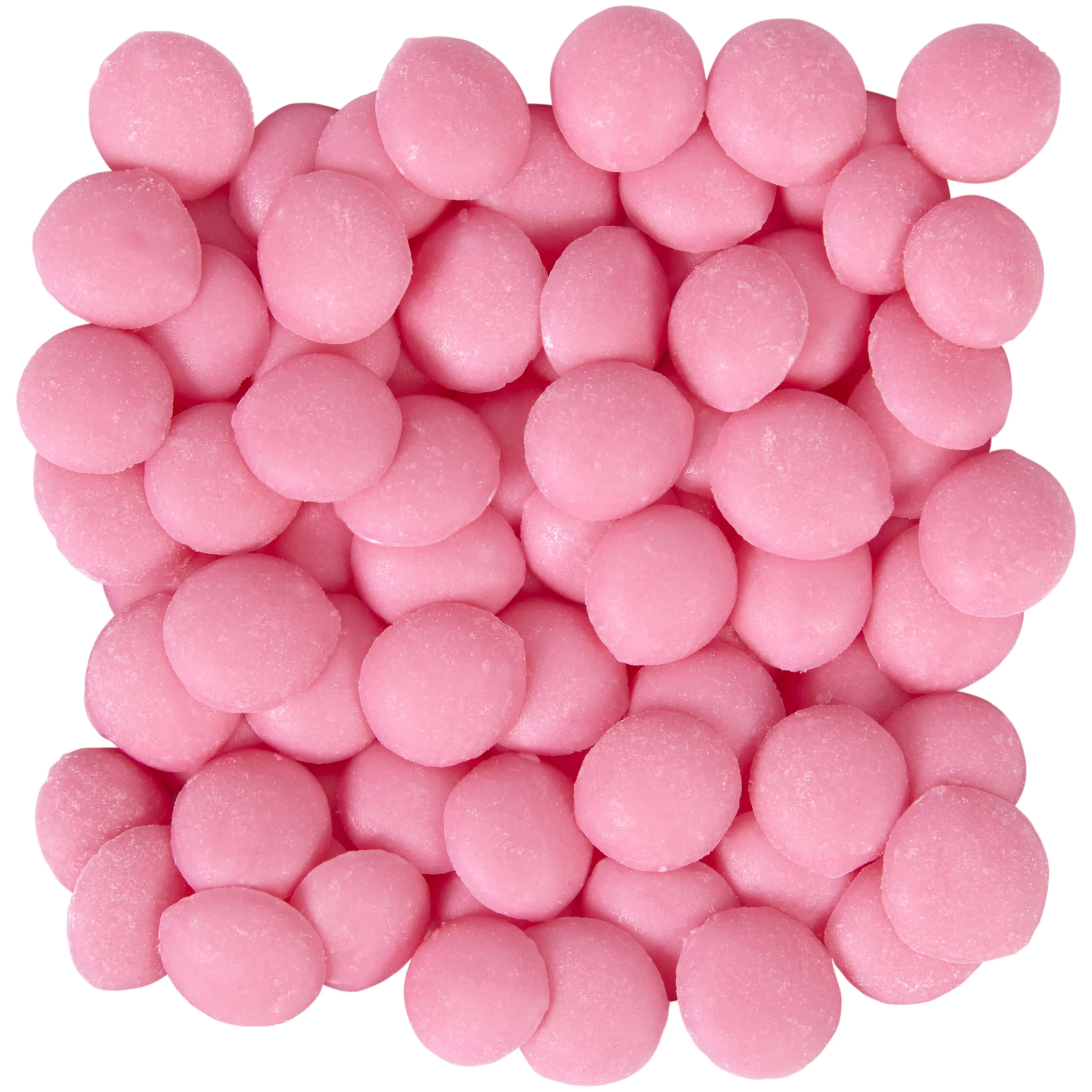 Pink Candy 桌布 壁紙 — 白色背景上堆疊著大量粉紅色糖衣糖果的特寫。