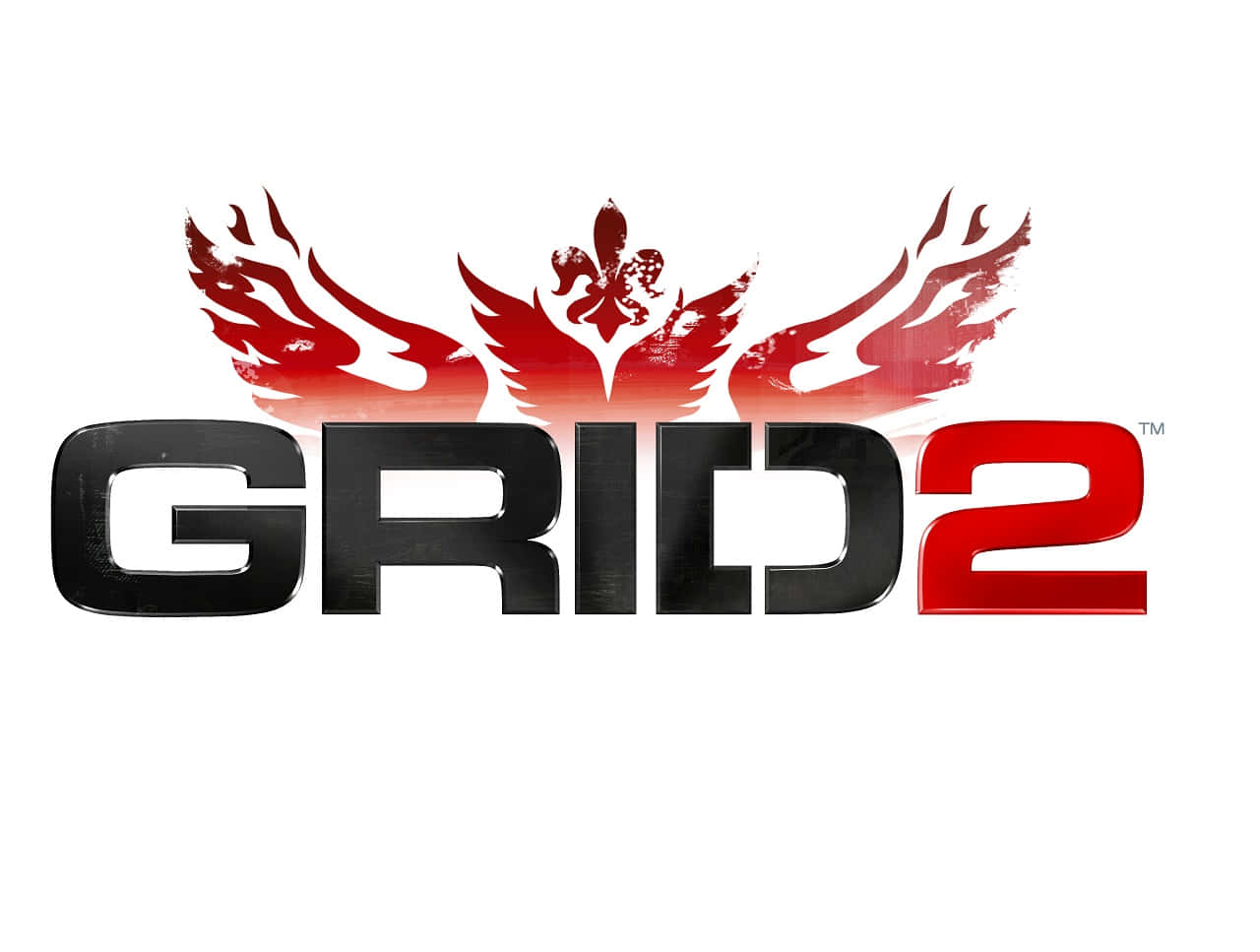 網格 桌布 壁紙 — 白色背景上帶有紅色翅膀和鳶尾花徽章的醒目 GRID 2 標誌。
