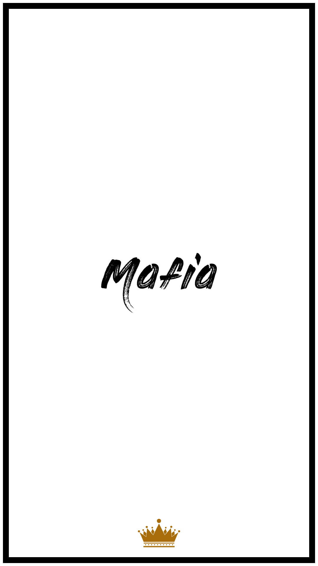 黑色文字寫著 'Mafia'，下方有一個小金皇冠，背景為白色。