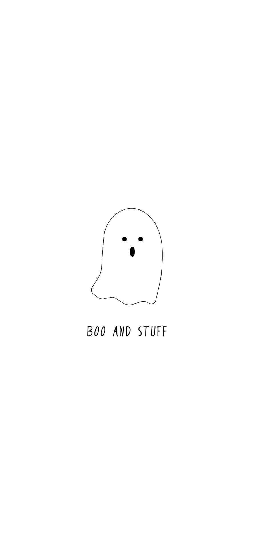 一個簡單的黑色線條鬼魂，下方有文字寫著boo and stuff。