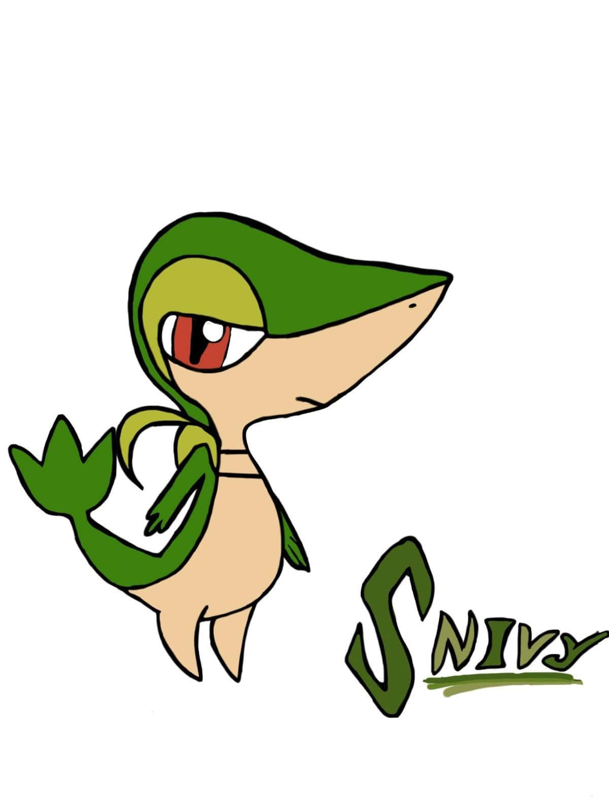 一個綠色多葉嘅寵物小精靈角色叫 Snivy，以卡通風格呈現。