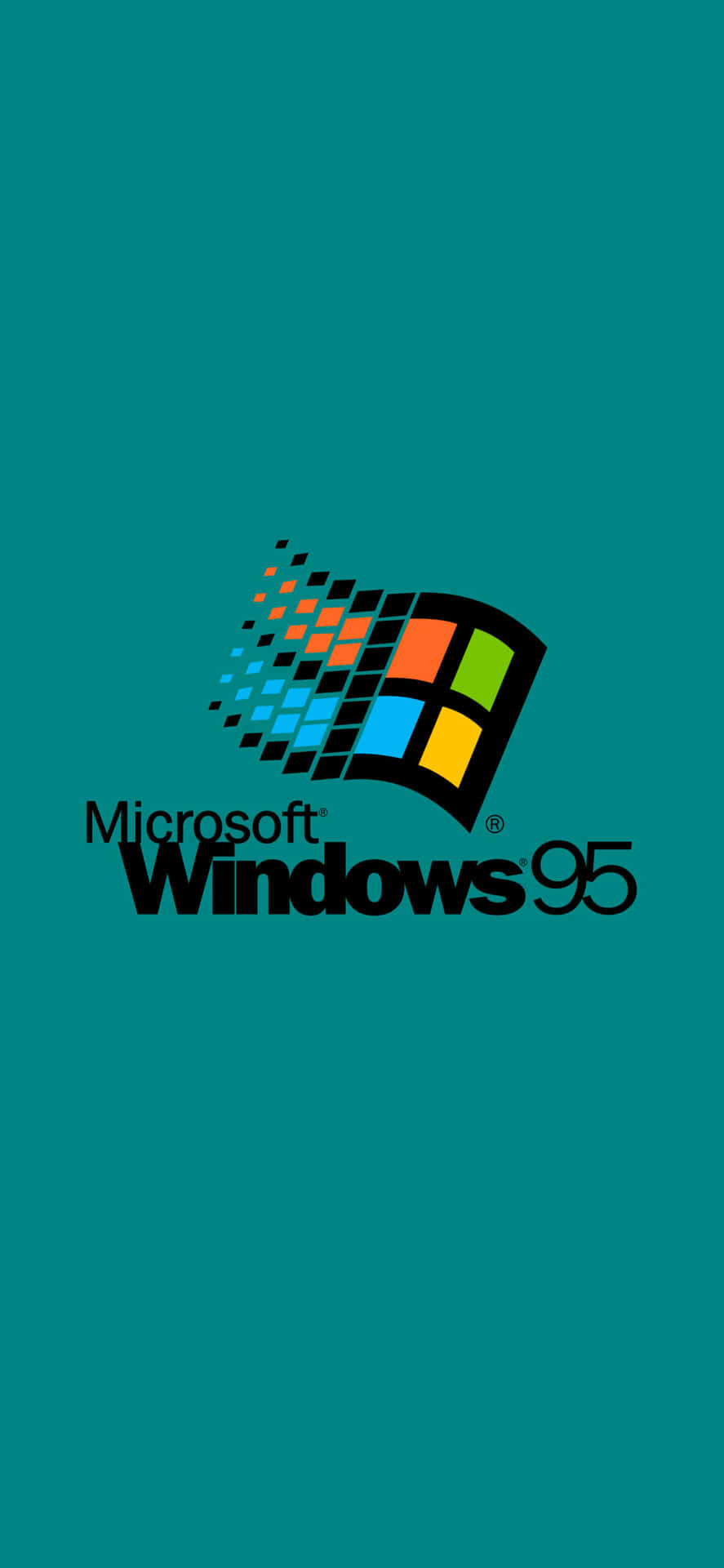 Windows 95 標誌，在青綠色背景上有像素化視窗