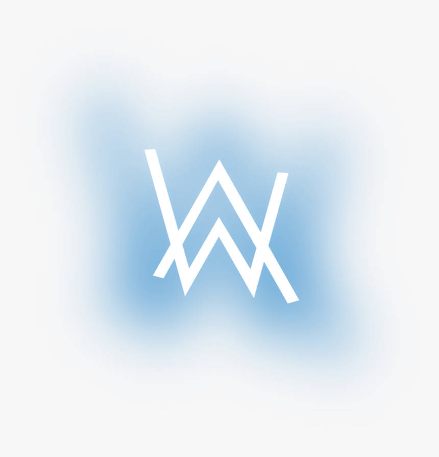 白色艾倫·沃克標誌配藍色背景 壁紙 — 一個簡約白色風格化嘅 'W' 標誌，置中喺柔和漸變藍色背景上。