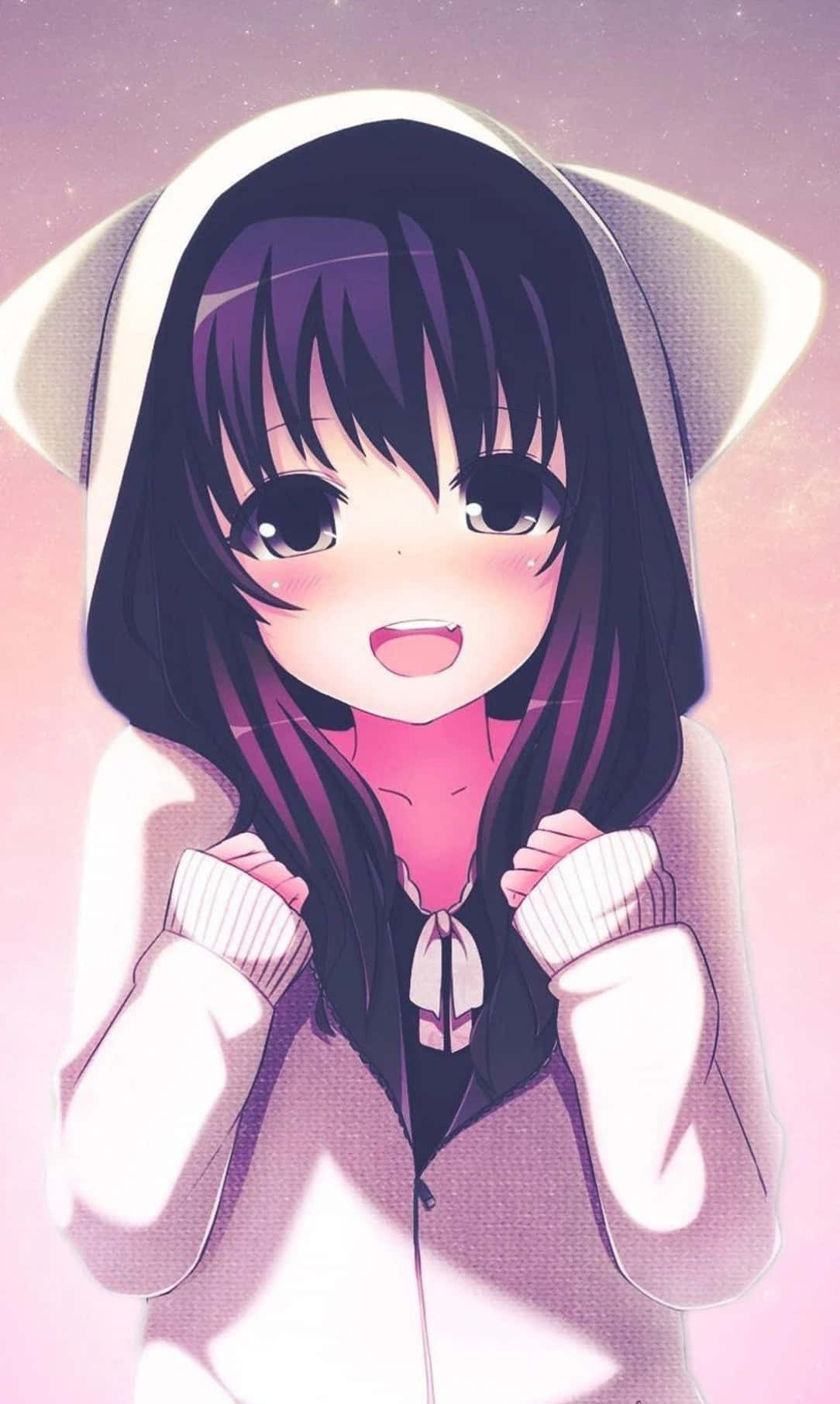 白色衛衣紫髮少女 壁紙