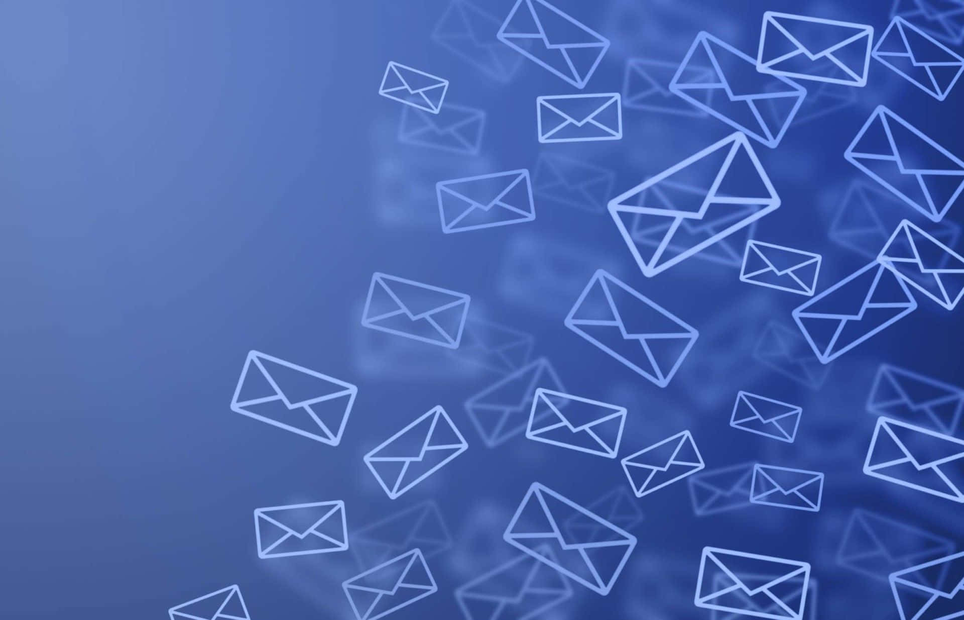 Email 桌布 壁紙 — 白色輪廓電子郵件圖示漂浮在漸變藍色數位背景上。