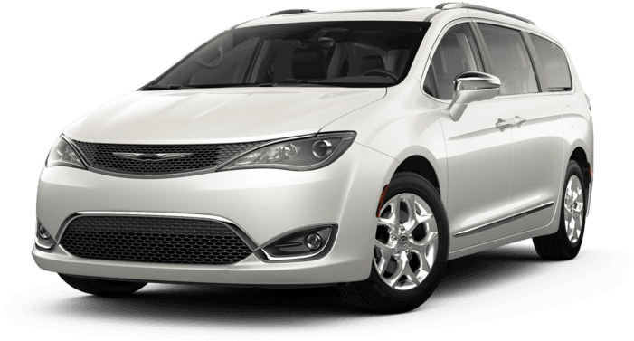 白色道奇太平洋汽車外觀 壁紙 — 一輛純白色的 Chrysler Pacifica 小型貨車在純黑色背景上展示，帶有微妙的陰影。