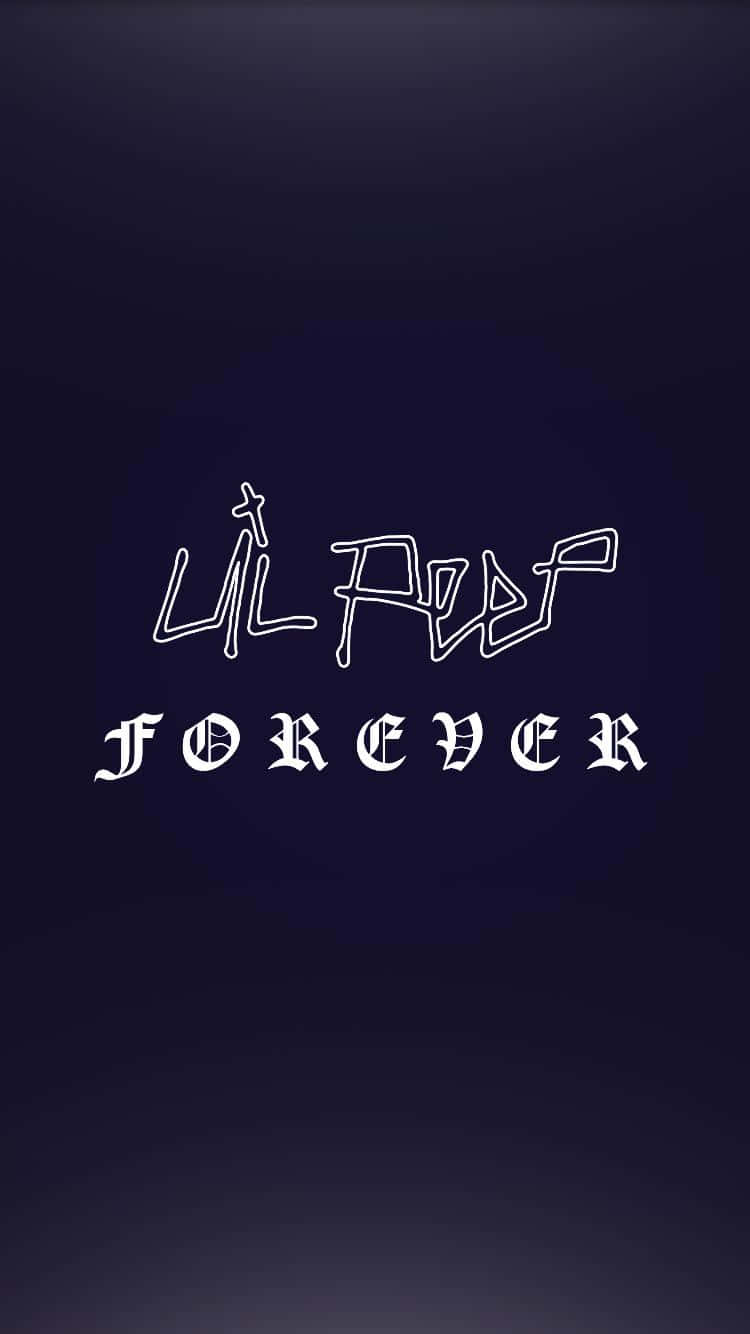 裂開 桌布 壁紙 — 白色風格化文字「Lil Peep Forever」在深藍色漸變背景上發光。