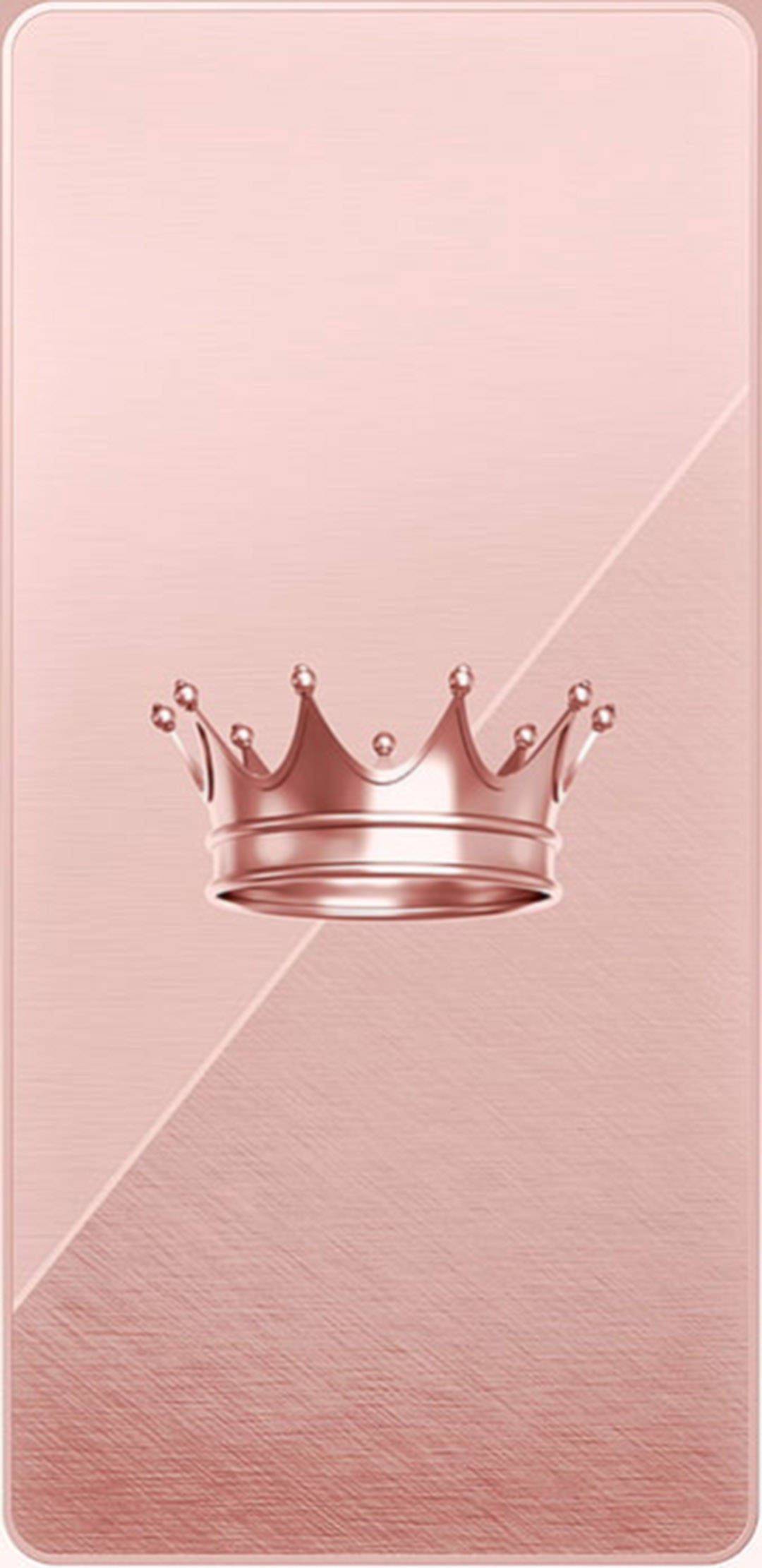 皇冠玫瑰金 iPhone 壁紙 — 玫瑰金皇冠在帶有微妙斜紋紋理的柔和漸變粉紅色背景上閃耀。