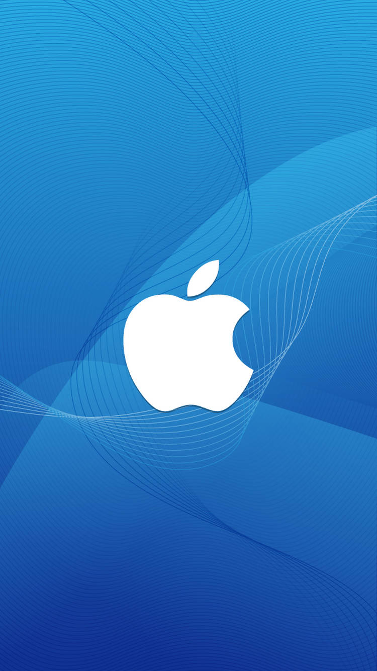 白色Apple標誌在藍色背景上帶有流動線條