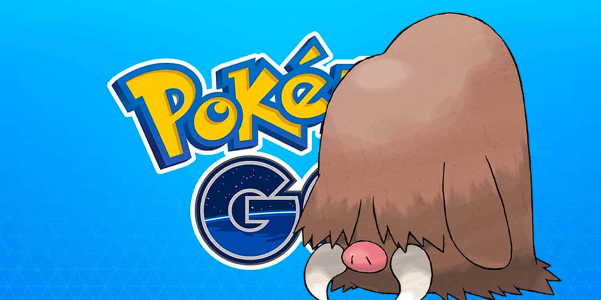 一隻有獠牙和粉紅色鼻子的棕色寶可夢，旁邊是 Pokémon GO 標誌。