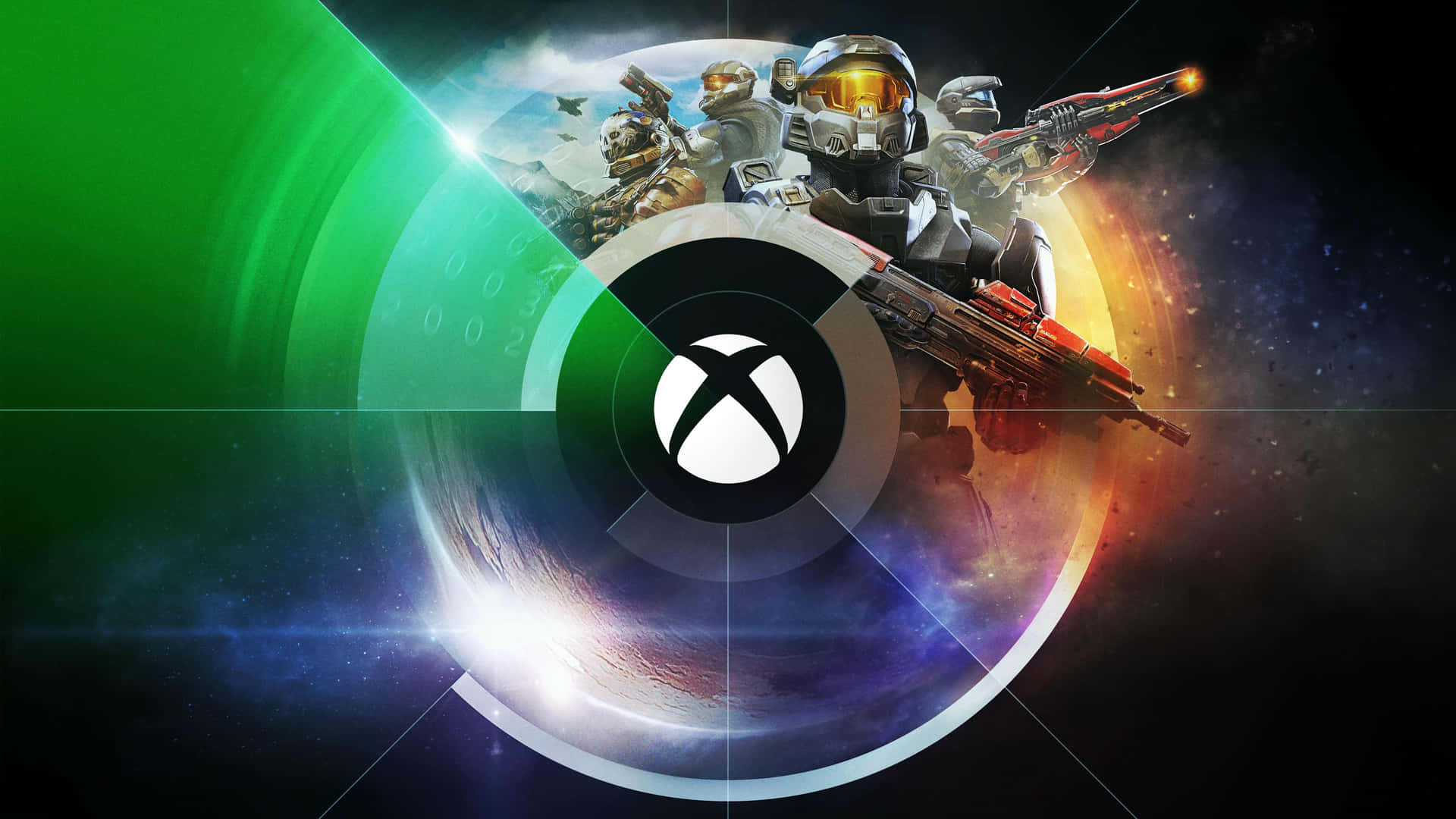 Xbox 標誌與太空中的 Halo 士兵及宇宙背景。