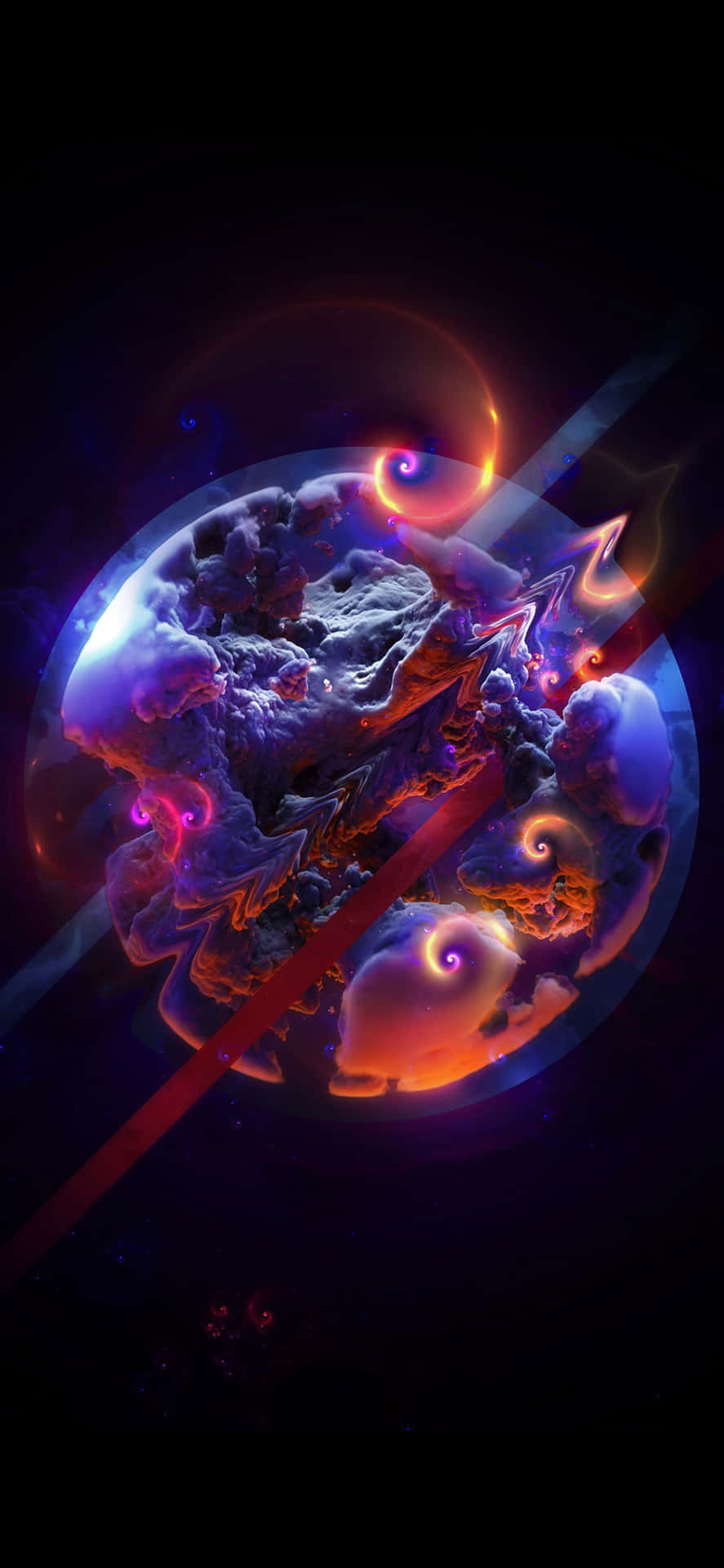 太空中一顆帶有旋轉能量圖案的發光宇宙行星。
