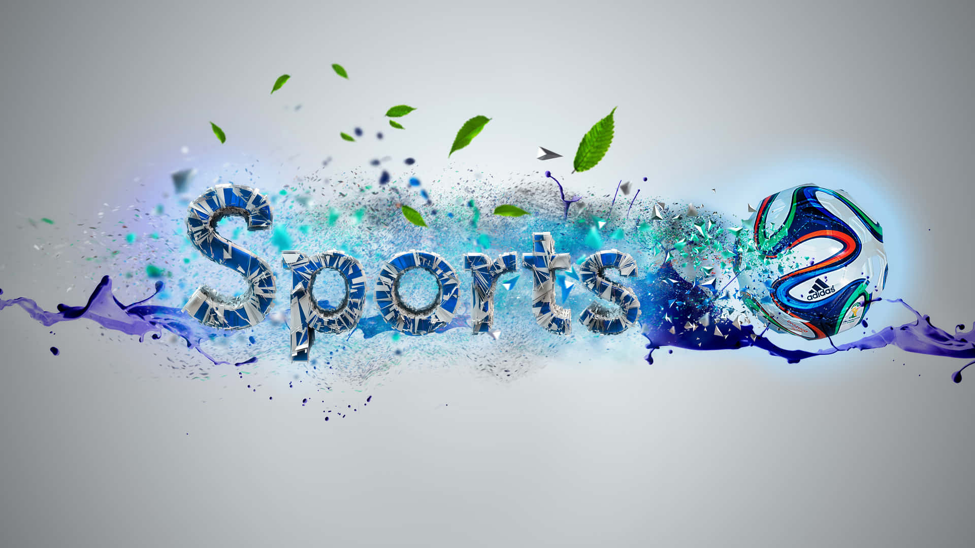 「Sports」一詞以油漆和葉子向足球爆發。