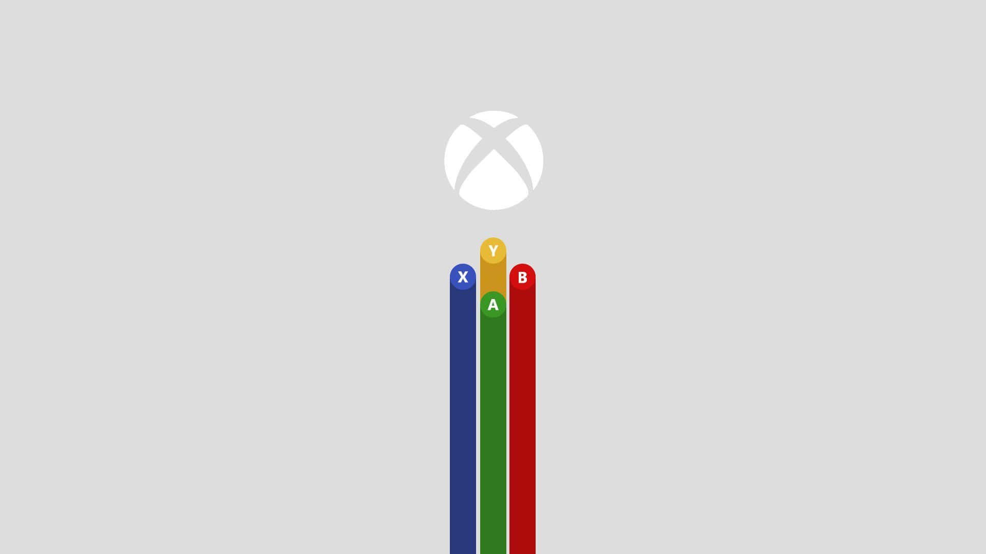 盡情享受最新 Xbox 主機的遊戲樂趣 壁紙 — 簡約Xbox控制器按鈕X Y A B，以鮮豔色彩呈現於純灰色背景上。