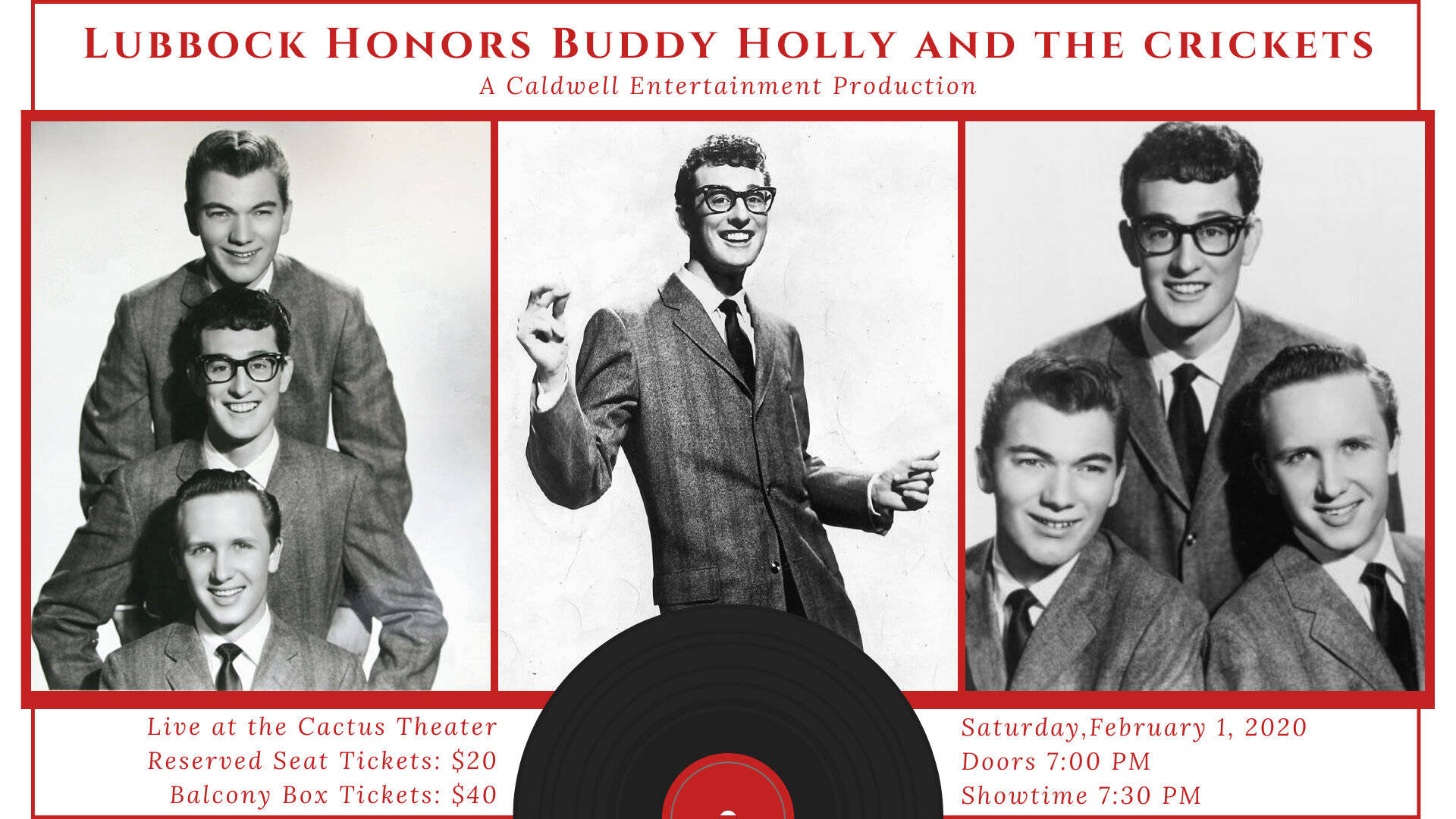 Cactus Theater 的 Buddy Holly and the Crickets 復古演唱會海報。