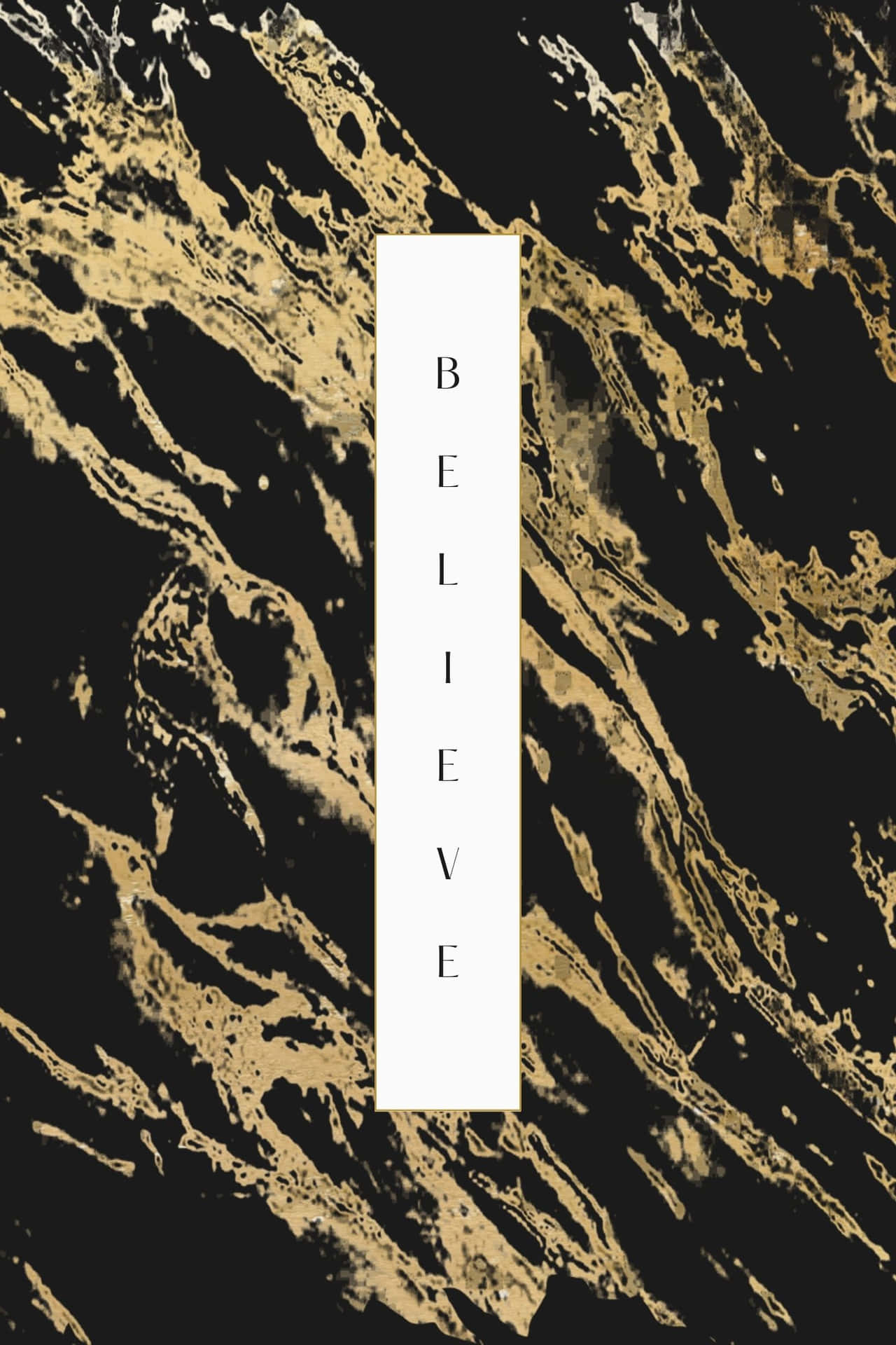黑金大理石背景，白色BELIEVE字樣。