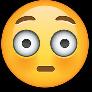 眉毛上揚表情符號 壁紙 — 一個明亮的黃色表情符號臉，大眼睛，表情驚訝，背景為黑色。