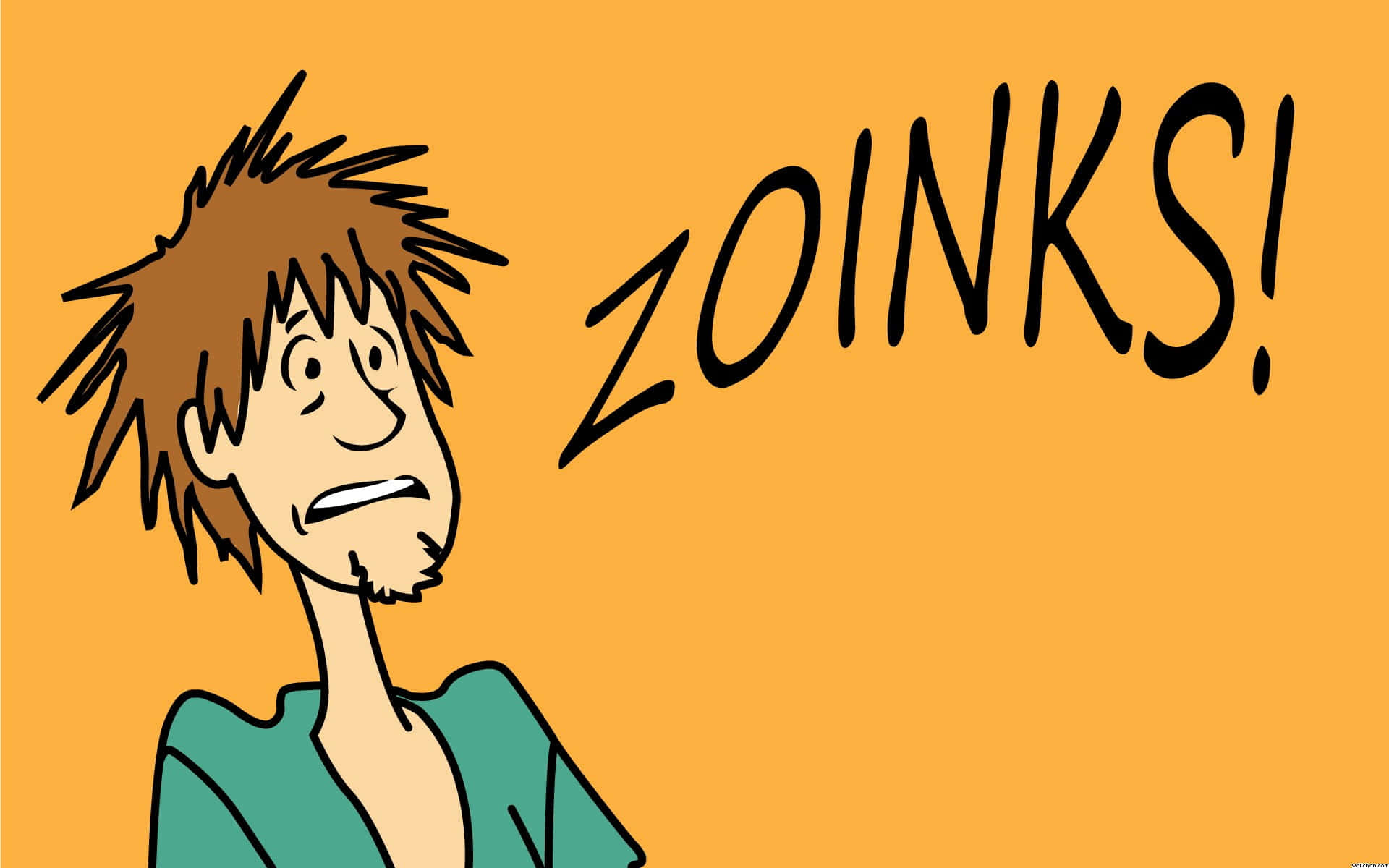 有尖刺頭髮的卡通角色以粗體字驚呼「ZOINKS!」。
