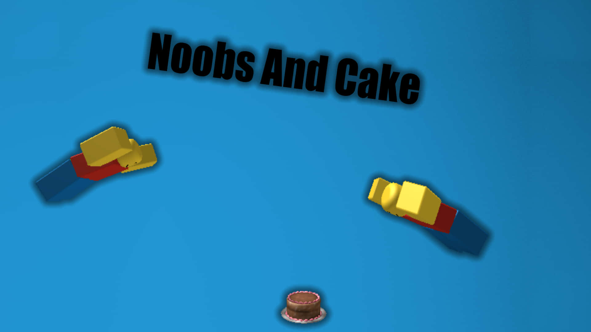 看看這個Roblox新手 壁紙 — 兩個方塊卡通拳頭懸浮喺一個小蛋糕上面，背景係純藍色，有粗體文字。