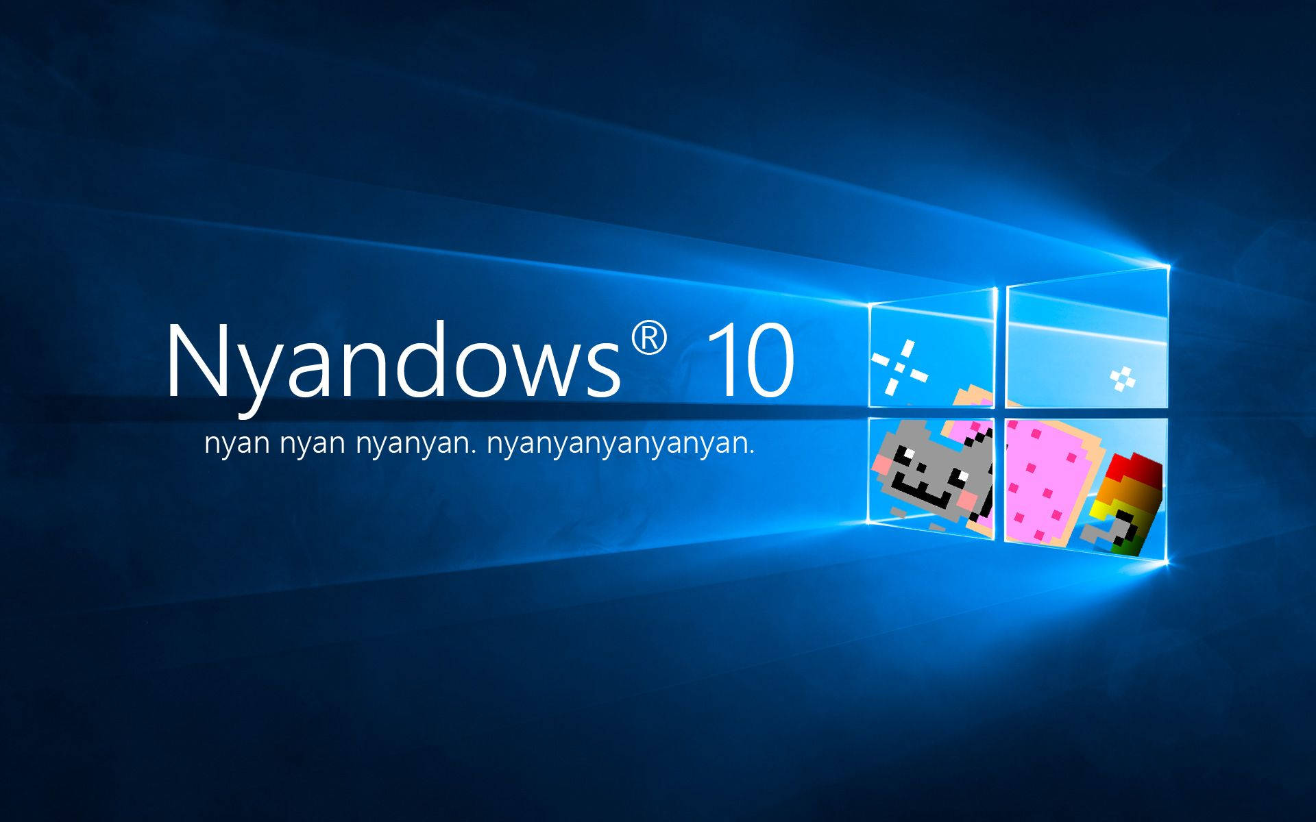 像素風格的Windows 10標誌，帶有Nyan Cat和Pop It玩具。
