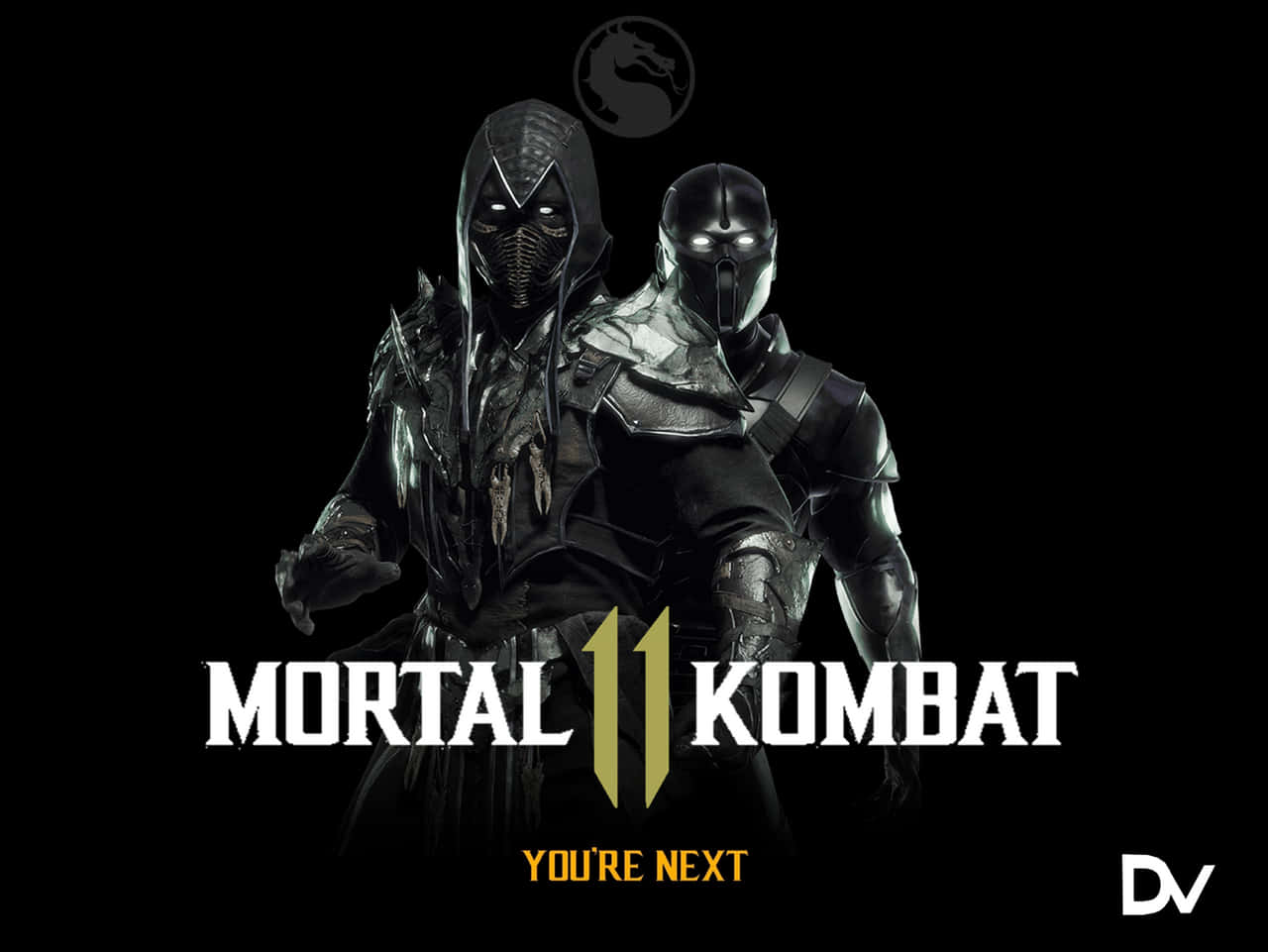來自Mortal Kombat 11的兩名戴面具的戰士，身穿暗色盔甲，眼睛發光。