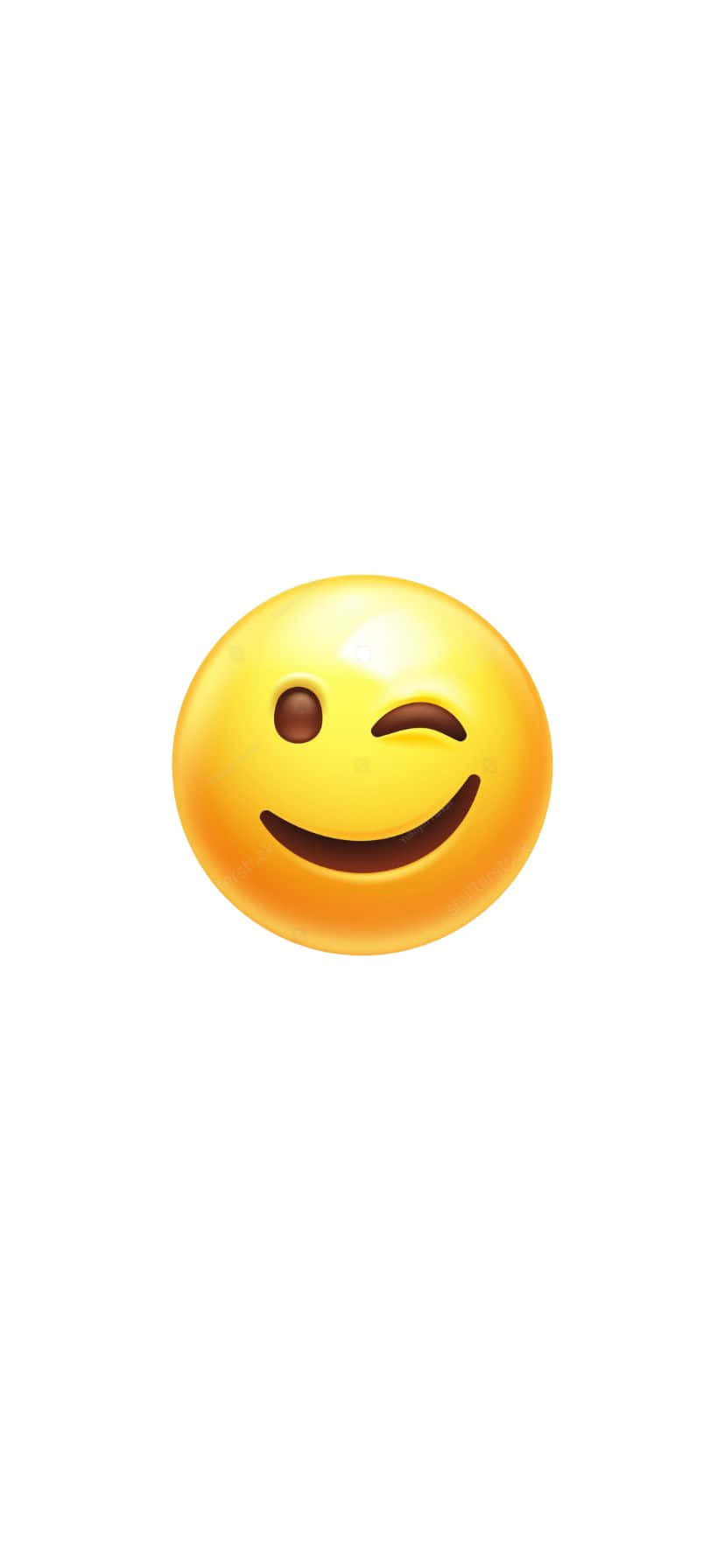 眨眼微笑表情符號 壁紙 — 一個明亮的黃色眨眼笑臉表情符號，在純白背景上帶著愉快的笑容。